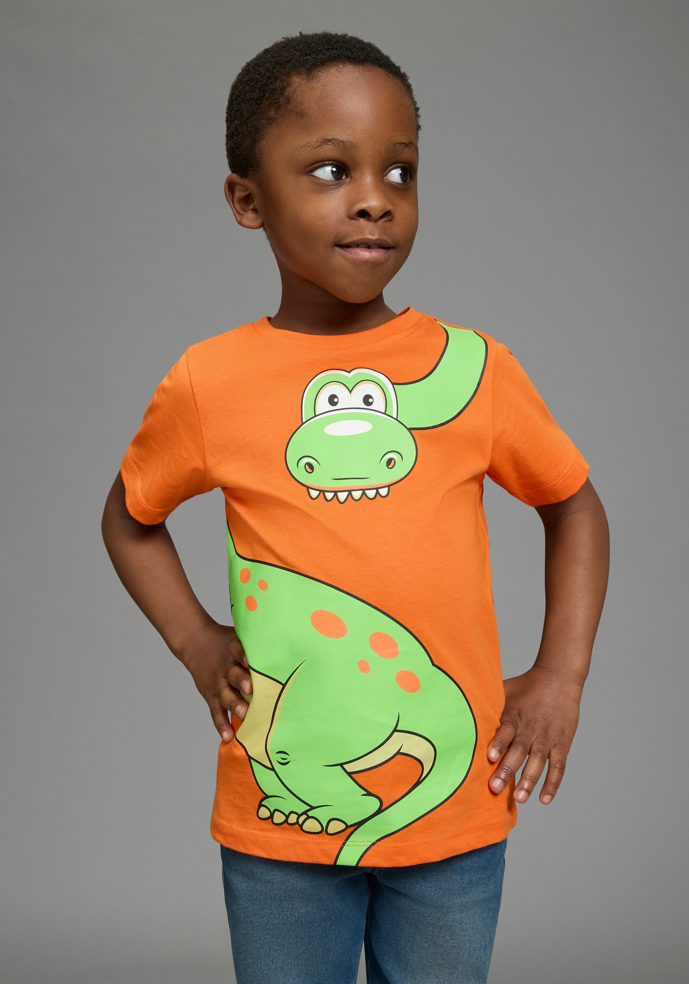 KIDSWORLD T-shirt »Mit grossem Druck: GREEN DINO« Kurzarm,  Basic-Passform,  bedruckt,  Rundhalsausschnitt