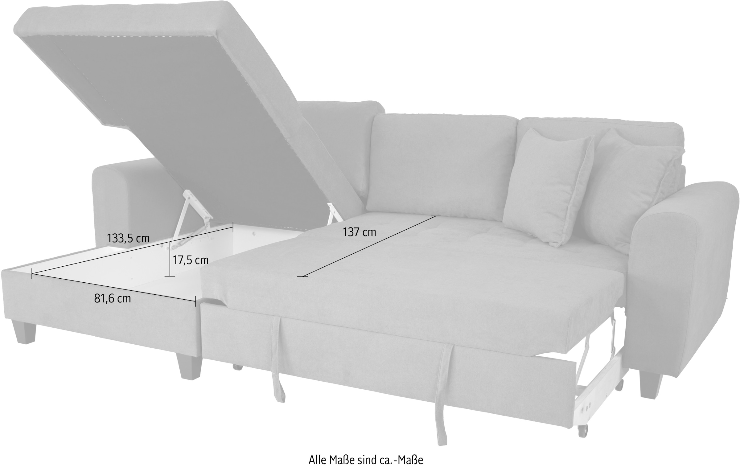 Trends by HG Canapé d'angle »Moritz L-Form, B: 265 cm« mit Bettfunktion, Bettkasten & Zierkissen