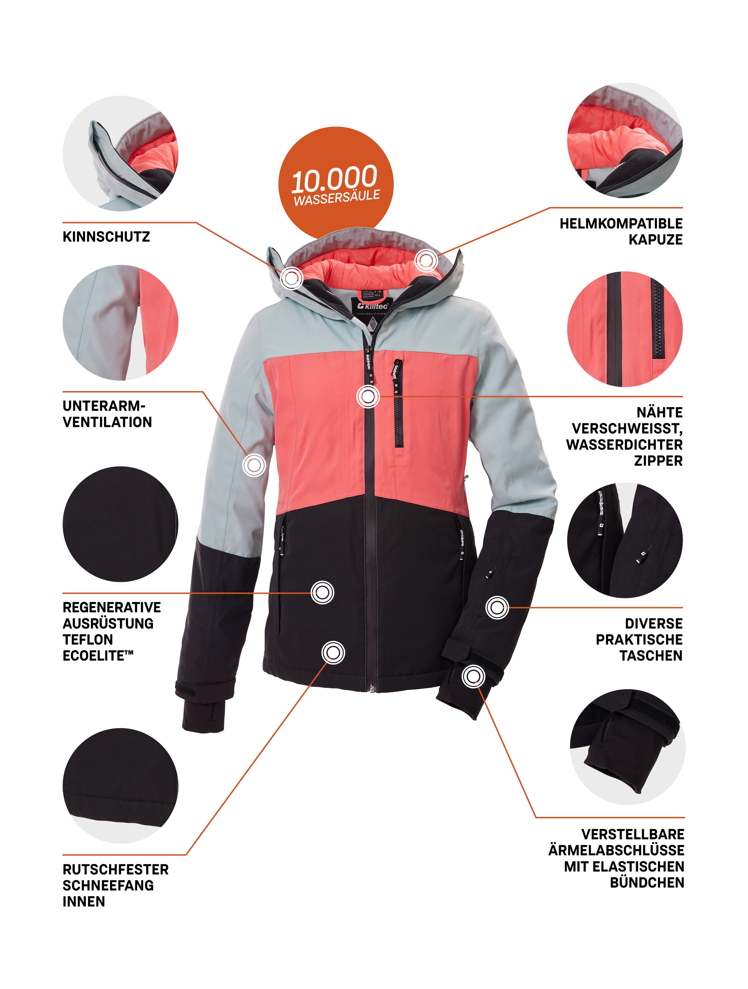 Killtec Skijacke »KSW 277 WMN SKI JCKT« Wasserdichte Damenjacke mit Schneefang, verstellbar und atmungsaktiv