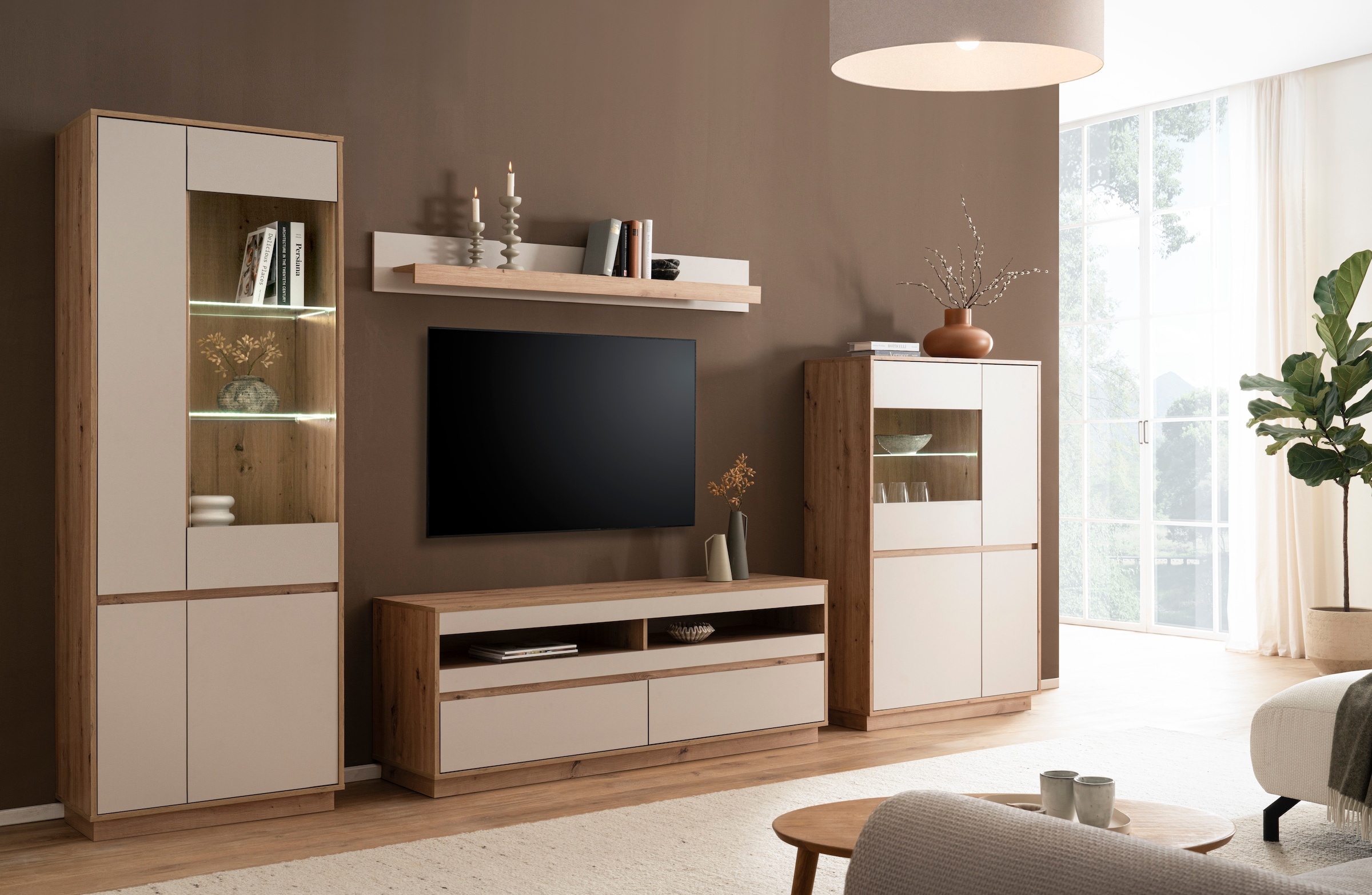 Home affaire Meuble mural »Sonora, moderne Anbauwand, Komplettset in Kaschmir/Eiche« Komplett-Set, 4 cuis tlg.