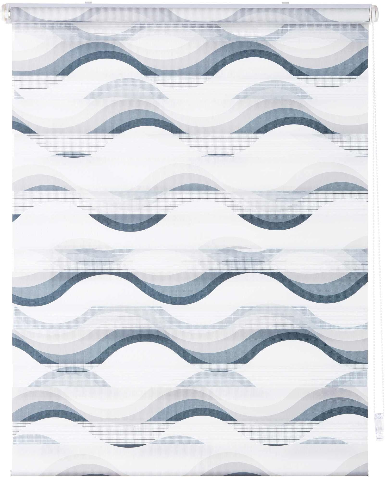 K-HOME Store double »Wellen Design« protection contre la lumière protection visuelle Aucun perçage requis suspendu librement imprimé avec motif