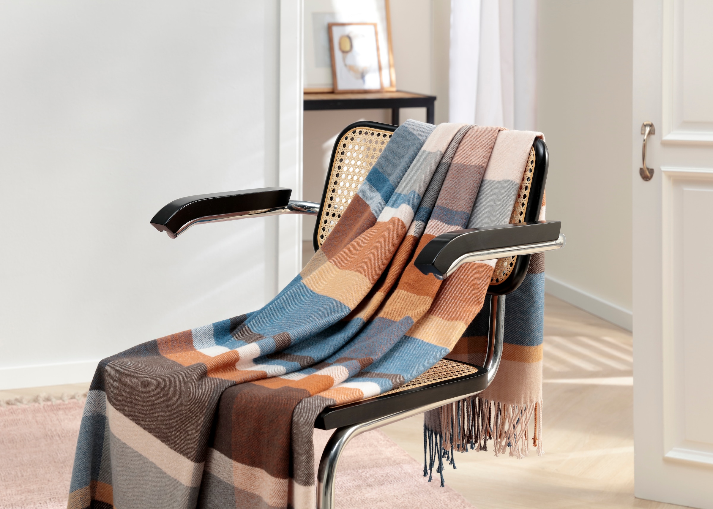 Biederlack Plaid »Harmony« im modernen Karo-Look, mit Fransen