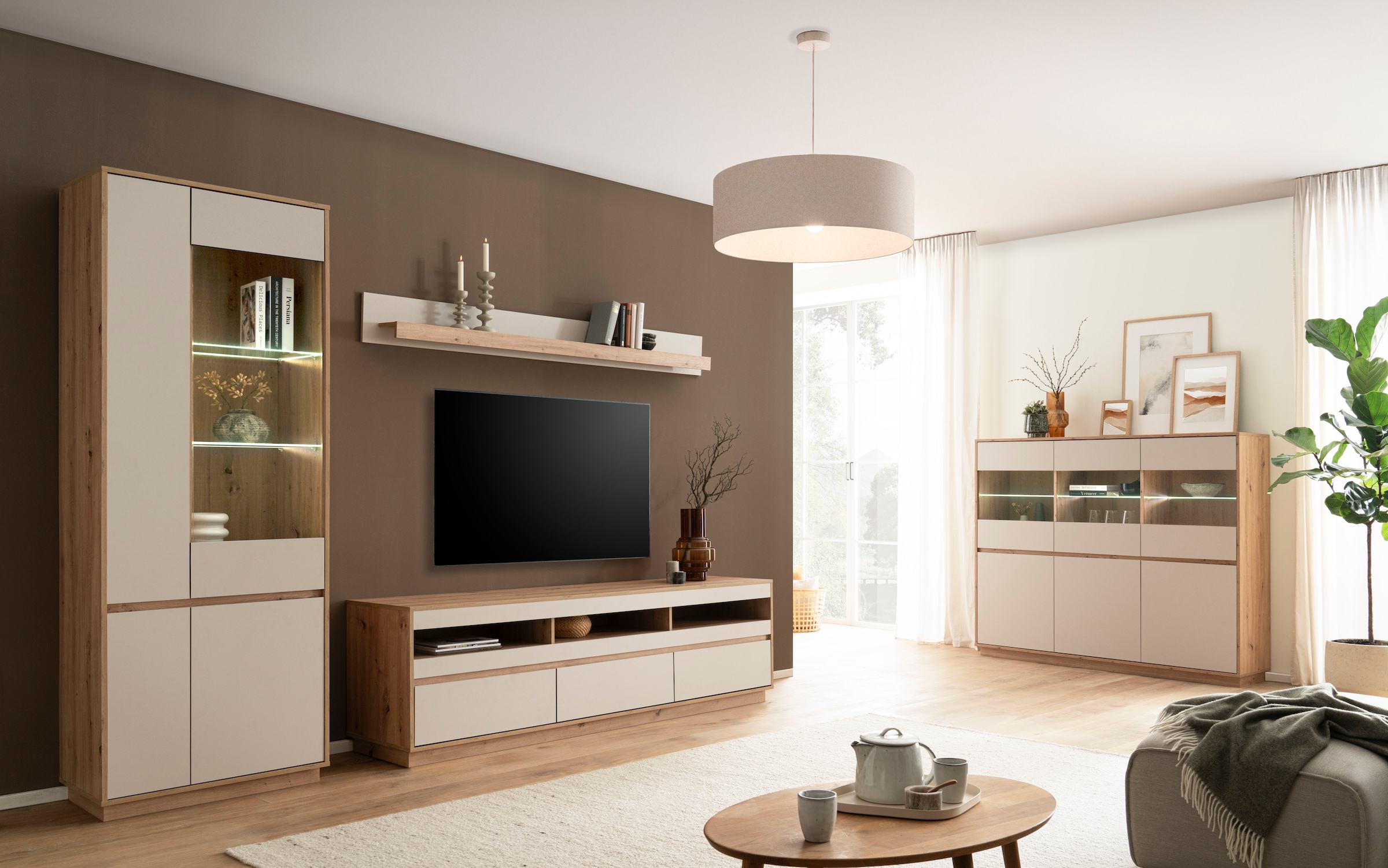Home affaire Table basse »Sonora, moderner TV-Unterschrank, Kommode in Eiche Artisan, TV-Schrank« filigrane Rahmenoptik, ausreichend Stauraum, vielseitig einsetzbar