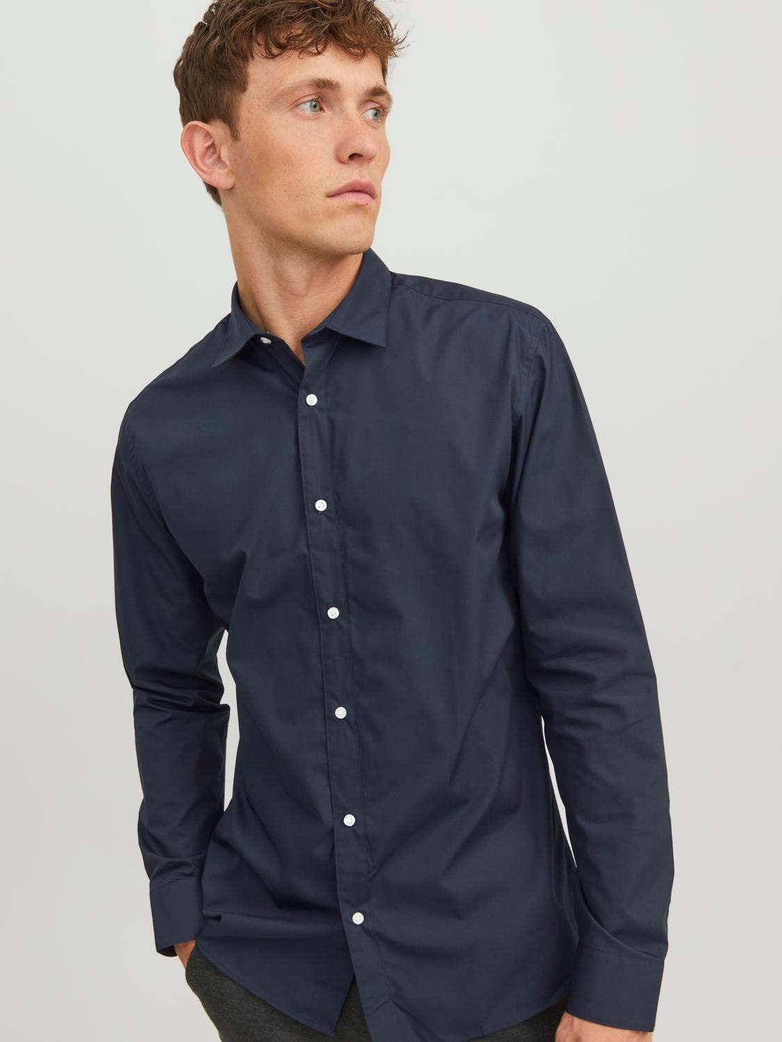 Jack & Jones Langarmhemd »JJJOE SHIRT LS PLAIN« Materialmix, slim fit