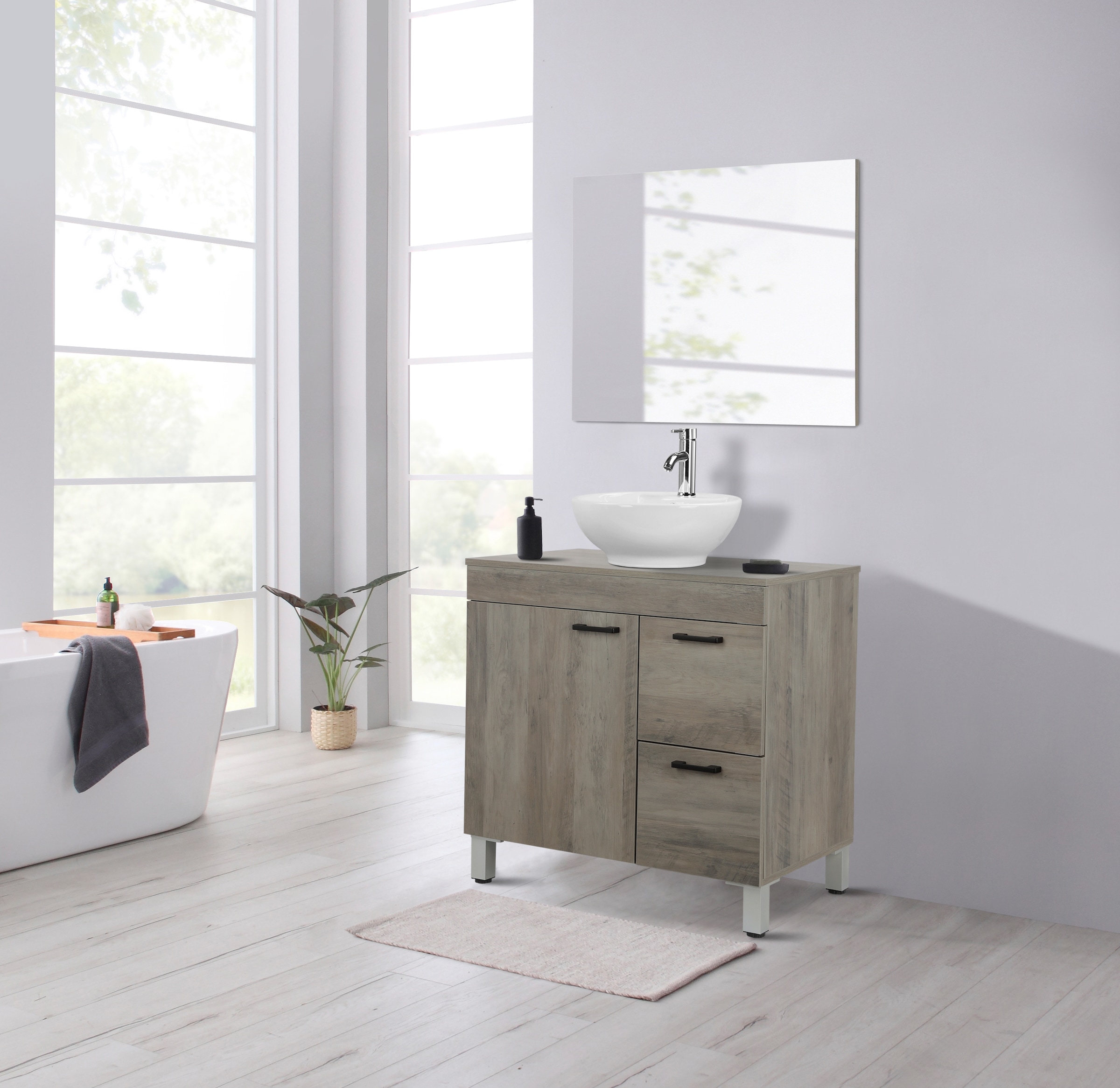 welltime Waschtisch »Florenz, Badezimmerschrank,Badschrank« Stauraum Waschtisch, 2 Schubladen und 1 Tür