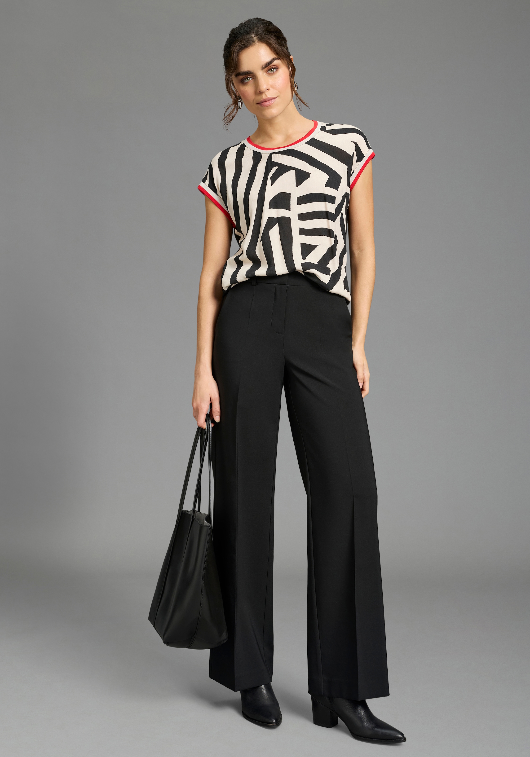 Laura Scott Shirtbluse mit kontrastfarbenen Tape-Elementen, Materialmix, lockere Passform