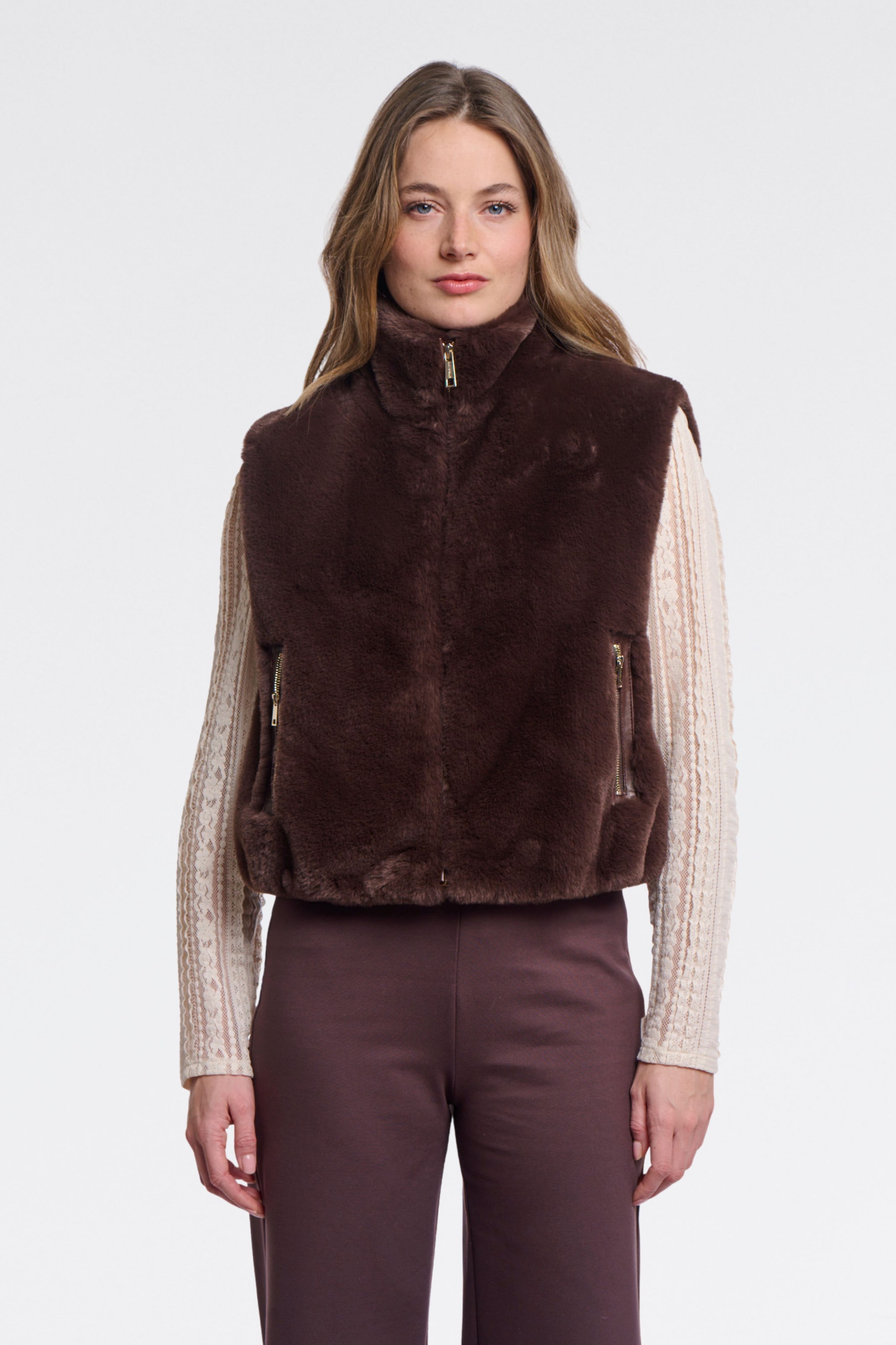 Rino & Pelle Gilet en fourrure Teddyweste mit Stehkragen