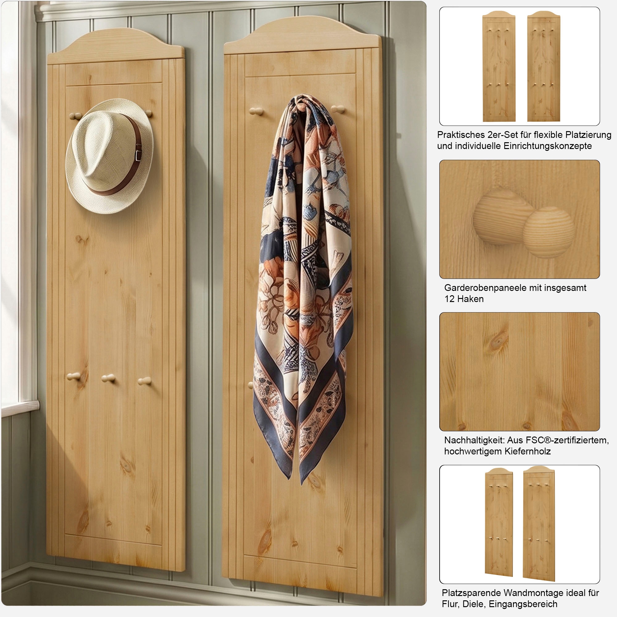 GOODproduct Panneau de vestiaire »Finca« en lot de 2
