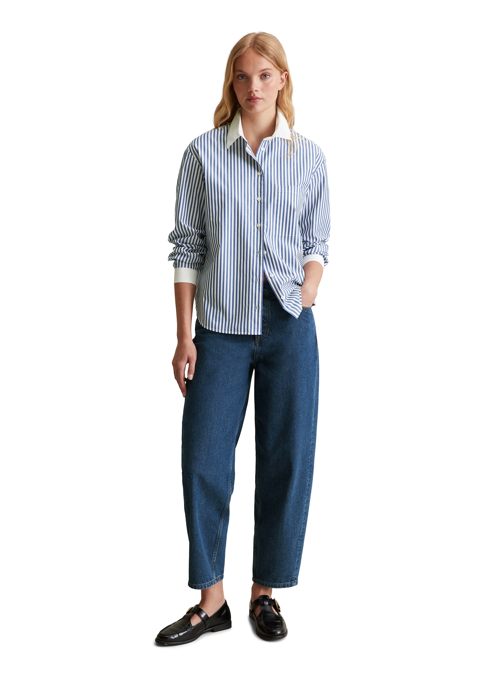 Marc O'Polo DENIM Blouse à manches longues gestreift, weisser Kragen und Manschette