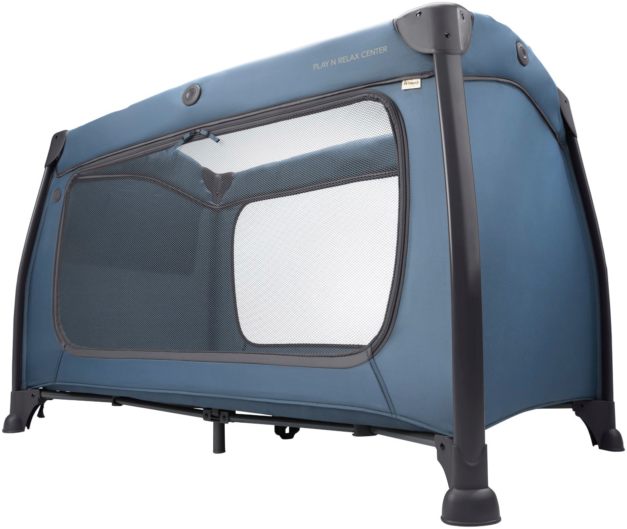 Hauck Baby-Reisebett »Play N Relax Center, dark blue« inkl. Neugeboreneneinhang, Wickelmulde, Ausstieg, Räder