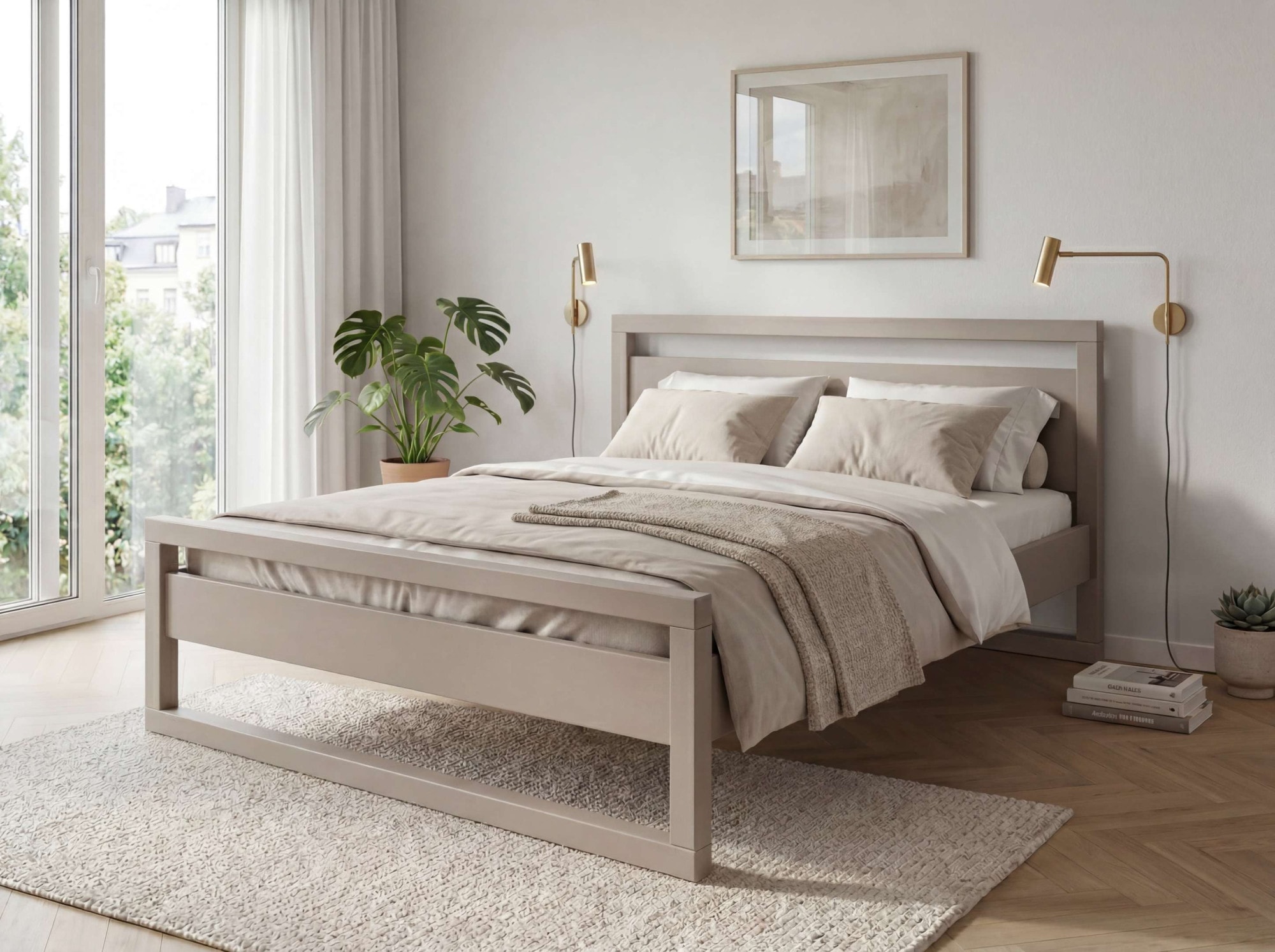 GOODproduct Massivholzbett »Wellow , Kaschmir-Beige-Beige, Kiefer, inklusive Lattenrost« Liegefläche 140x200 cm,  nordisch-modern, bis 180 kg belastbar, FSC® & Made in Europe