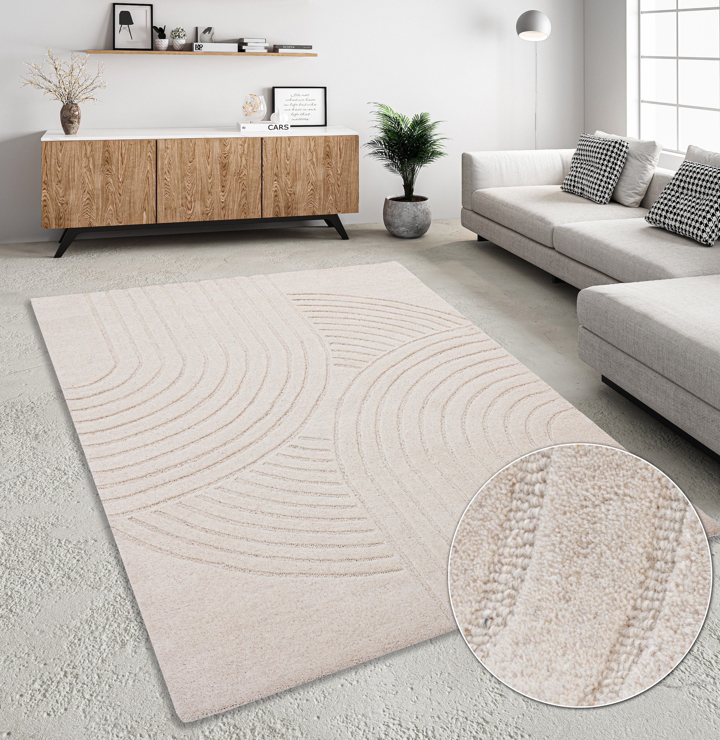 GOODproduct Wollteppich »Gabbo Design, Handgefertigt, Teppich,  reine Wolle,« rechteckig 14 mm Höhe Hoch-Tief-Effekt, reine Wolle, Scandi-Look, Naturfaser