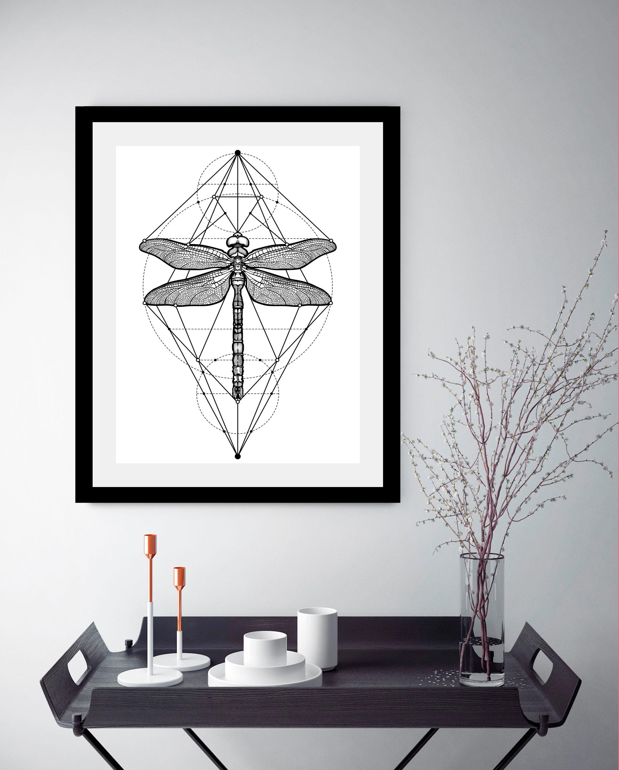 queence Bild »Libelle« Insekten | Kunst | Schwarz-Weiss | Tiere HD Premium Poster-Druck inkl. Holzrahmen