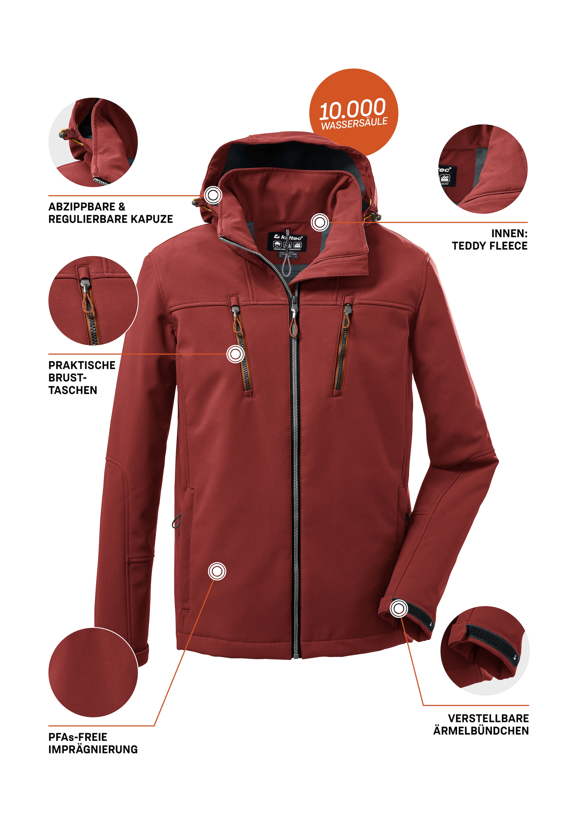 Killtec Veste softshell »KOW 163 MN SFTSHLL JCKT« Wasserdichte Softshelljacke, abnehmbare Kapuze, Fleece-Futter