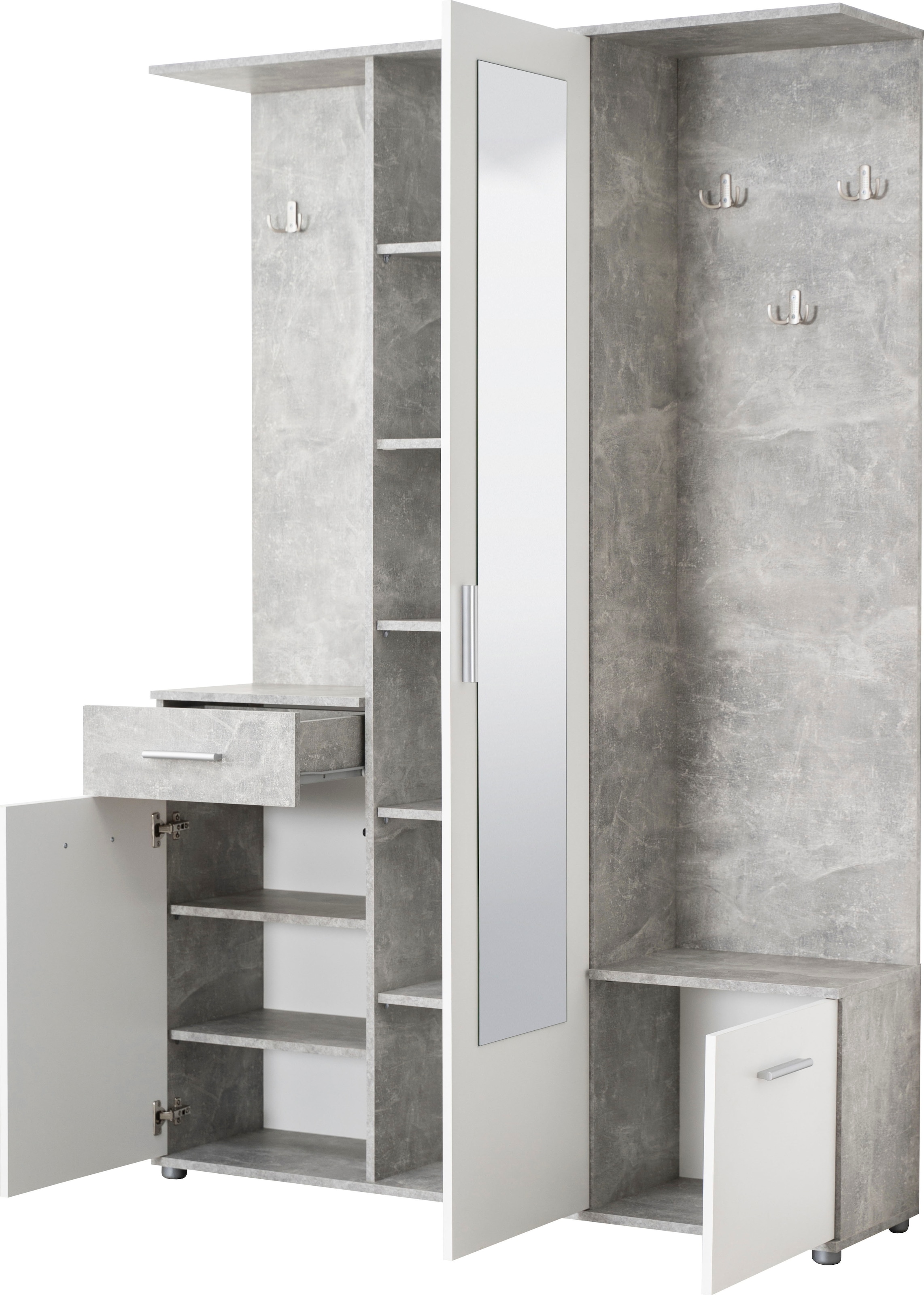 INOSIGN Vestiaire compact »Martin Flurgarderobe, Dielenschrank, Flurmöbel, Breite 134 cm« Schuhschrank, mit Spiegel, in modernen Farben, mit 10 Haken