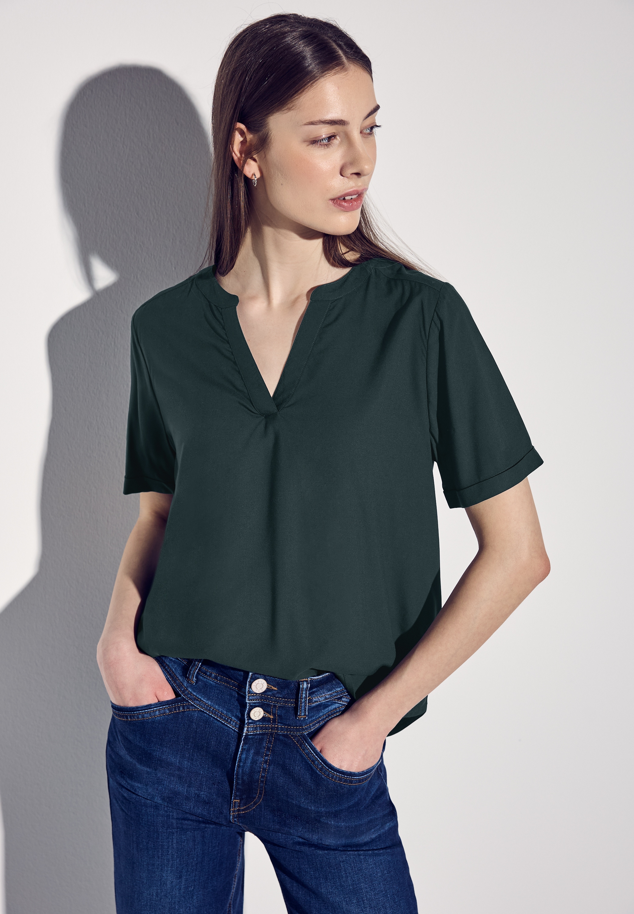STREET ONE Blouse à manches courtes mit geschlitztem Rundhalsausschnitt