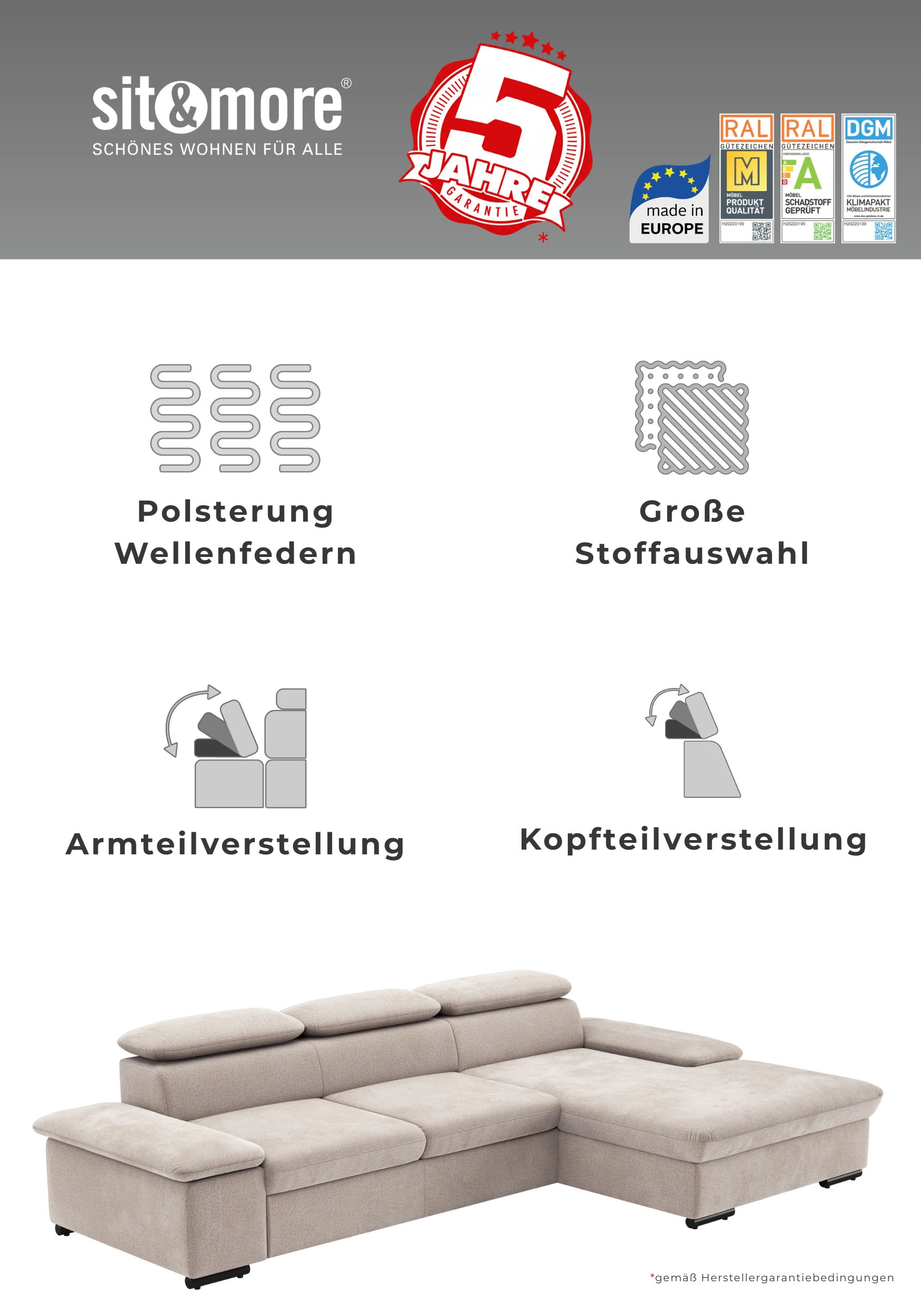 sit&more Paysage de salon »Alcudia U-Form« au choix avec fonction couchage