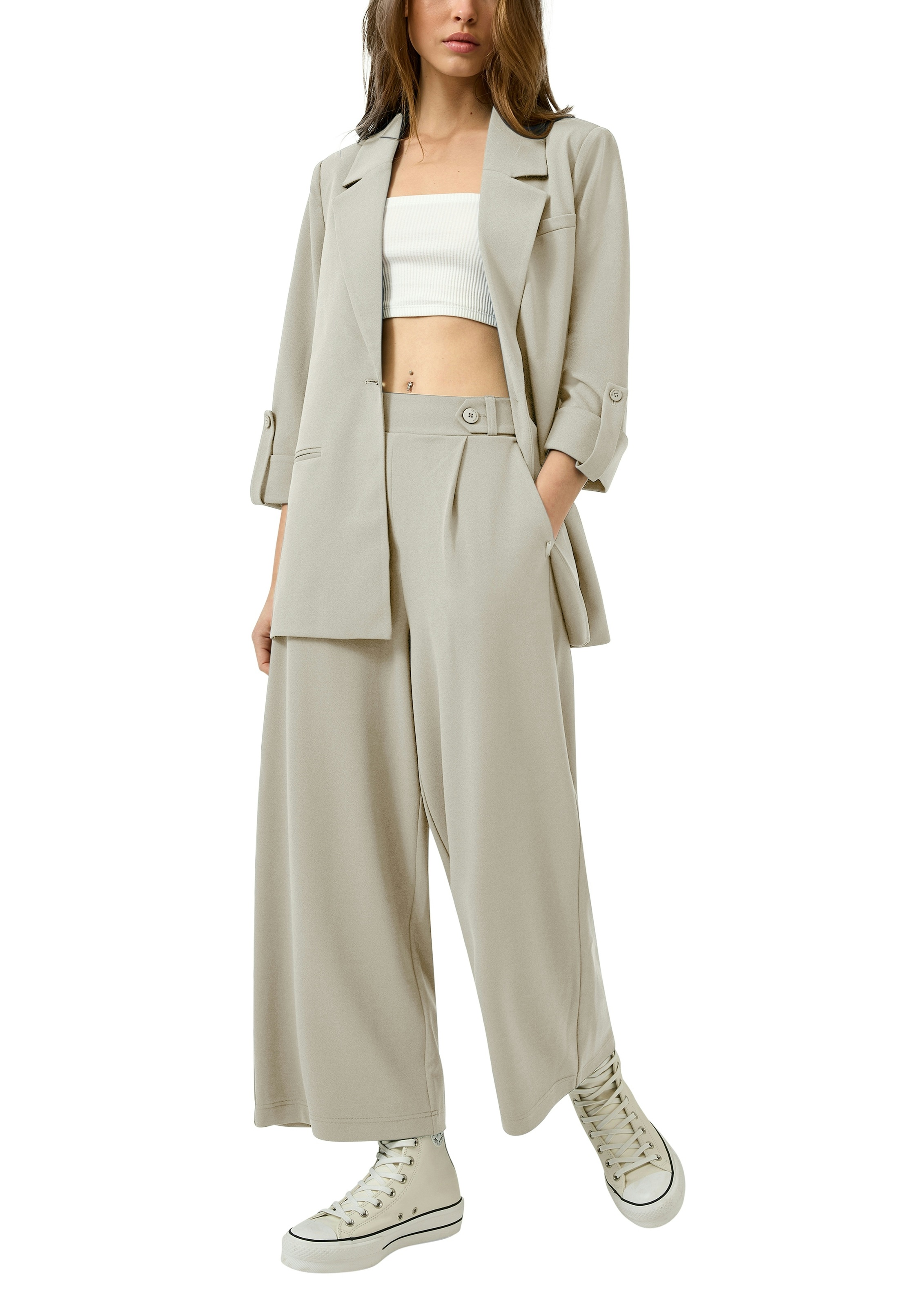 QS Jupe-culotte  pantalon d'été avec design à boutons sur la ceinture élastique