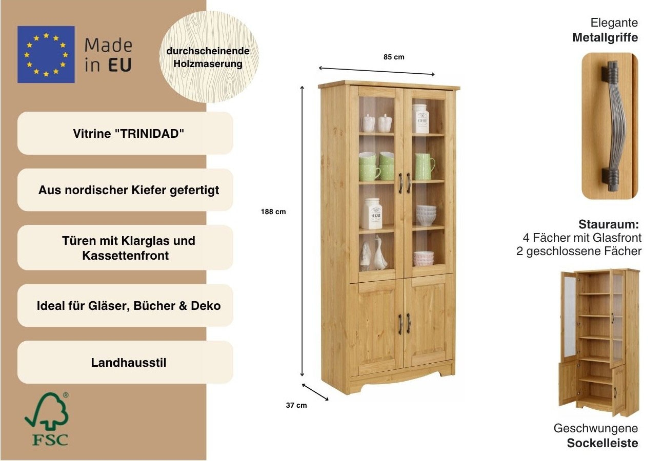 GOODproduct Vitrine »Trinidad« 4-türig, Breite 85 cm