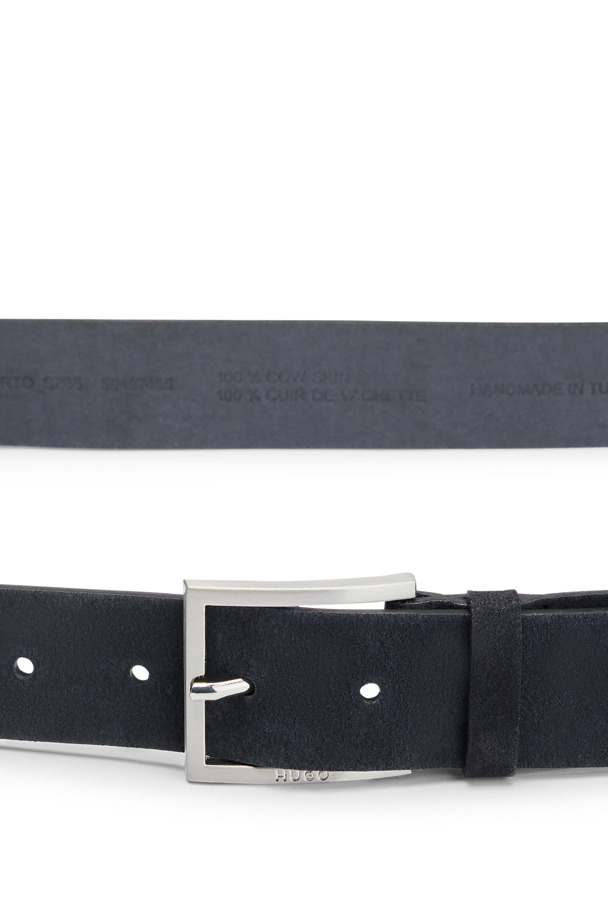 HUGO Ledergürtel »Mirto_Sz35« aus Veloursleder mit Logo-Gravur auf der Dornschliesse