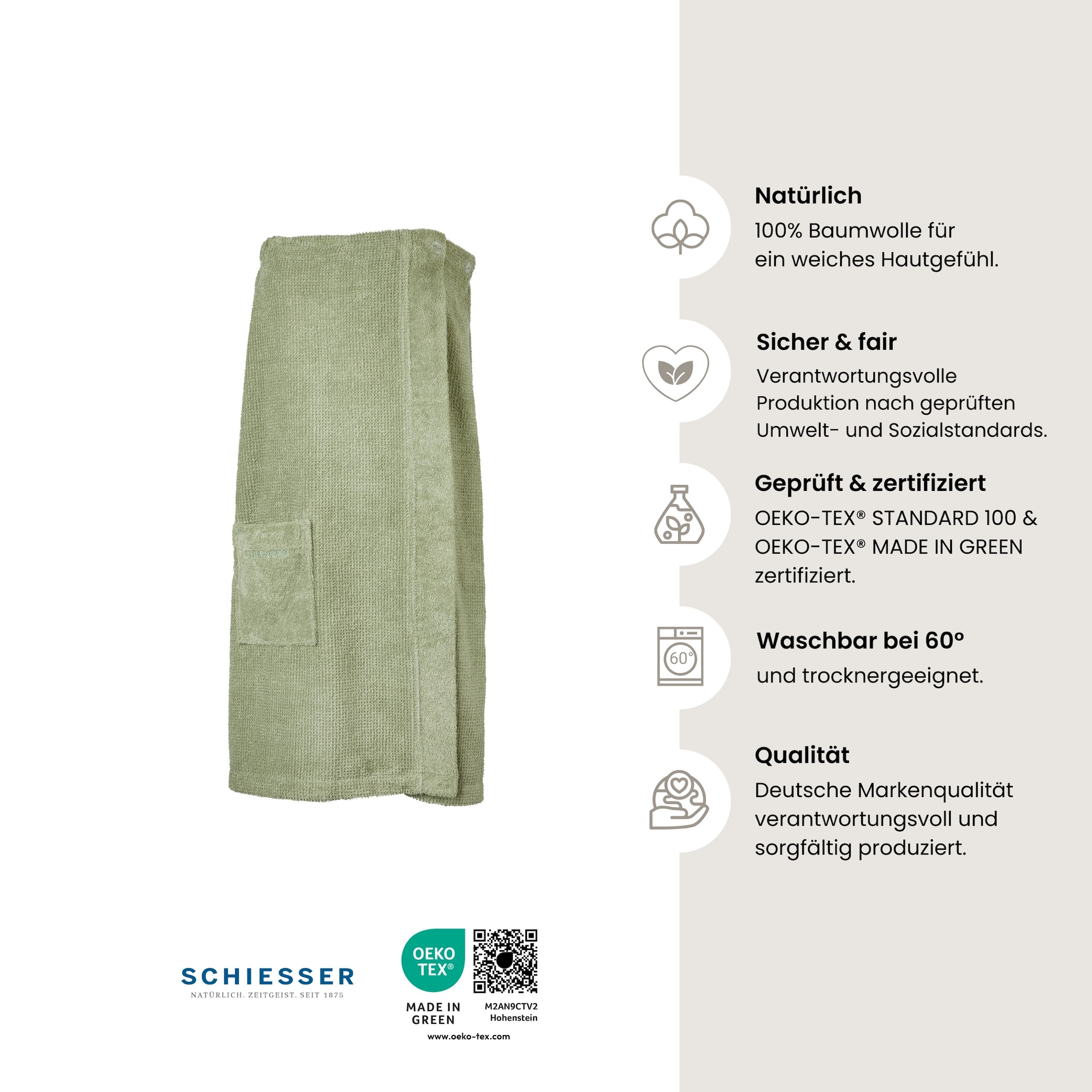 Schiesser Sarong »Saunakilt Turin für Damen in angesagter Reiskornoptik« 1 cuis Made in Green