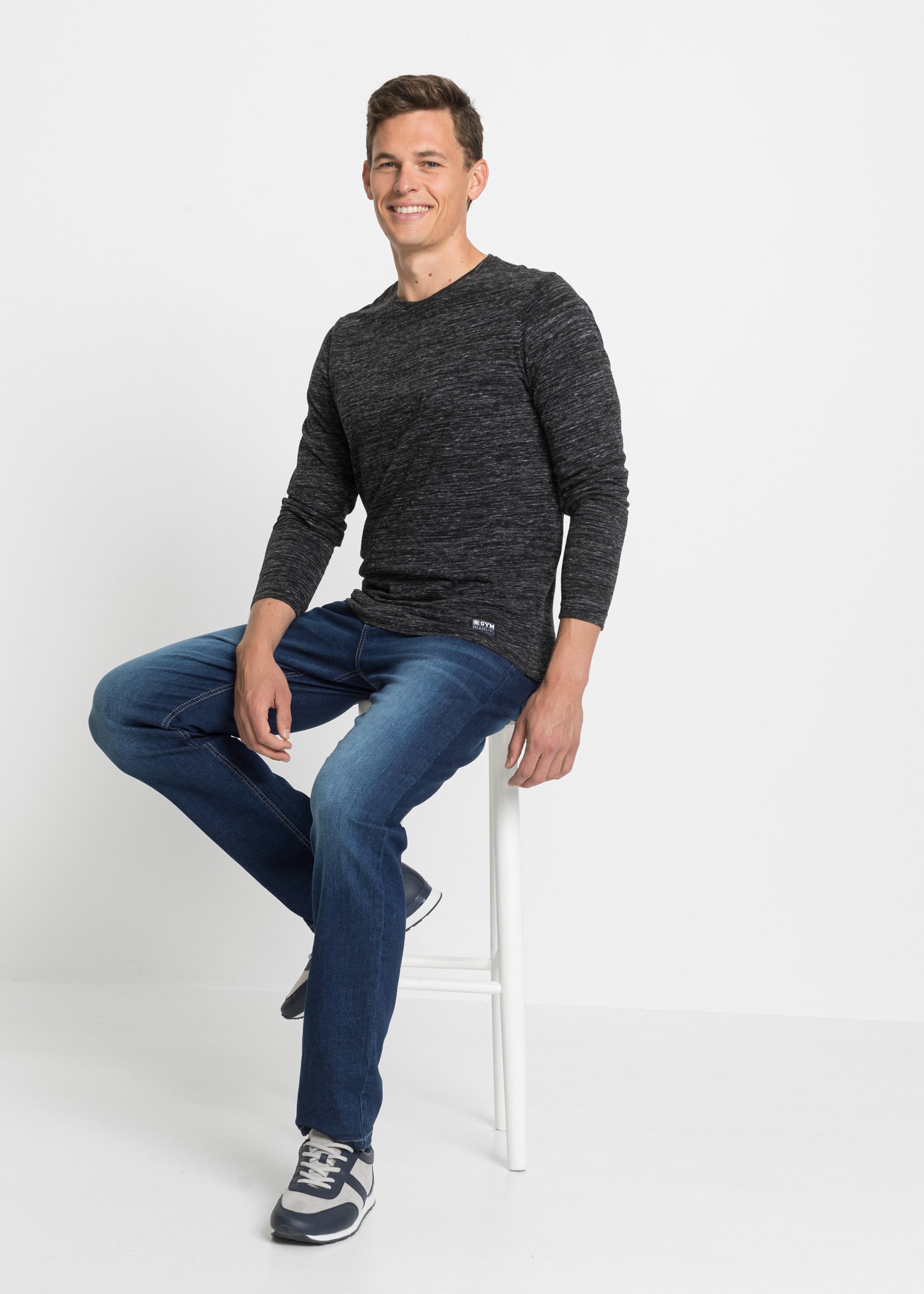 bonprix T-shirt à manches longues Packung, 3 cuis Regular Fit, melierte Optik, aus Baumwoll-Mix