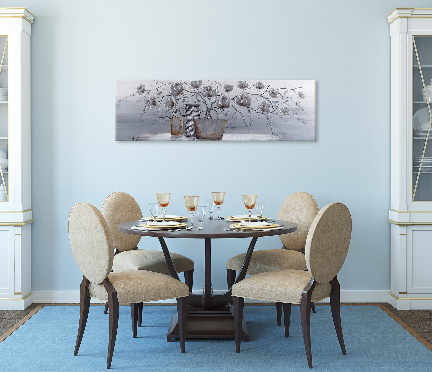 Bönninghoff Tableau à l'huile »Ölgemälde handarbeit BLUMENVASE 40x120 cm – Wandbild Kunst Deko modern« Fleurs | Images de fleurs | Vases et pots 1 cuis tlg. fabriqué à la main, chaque image est unique