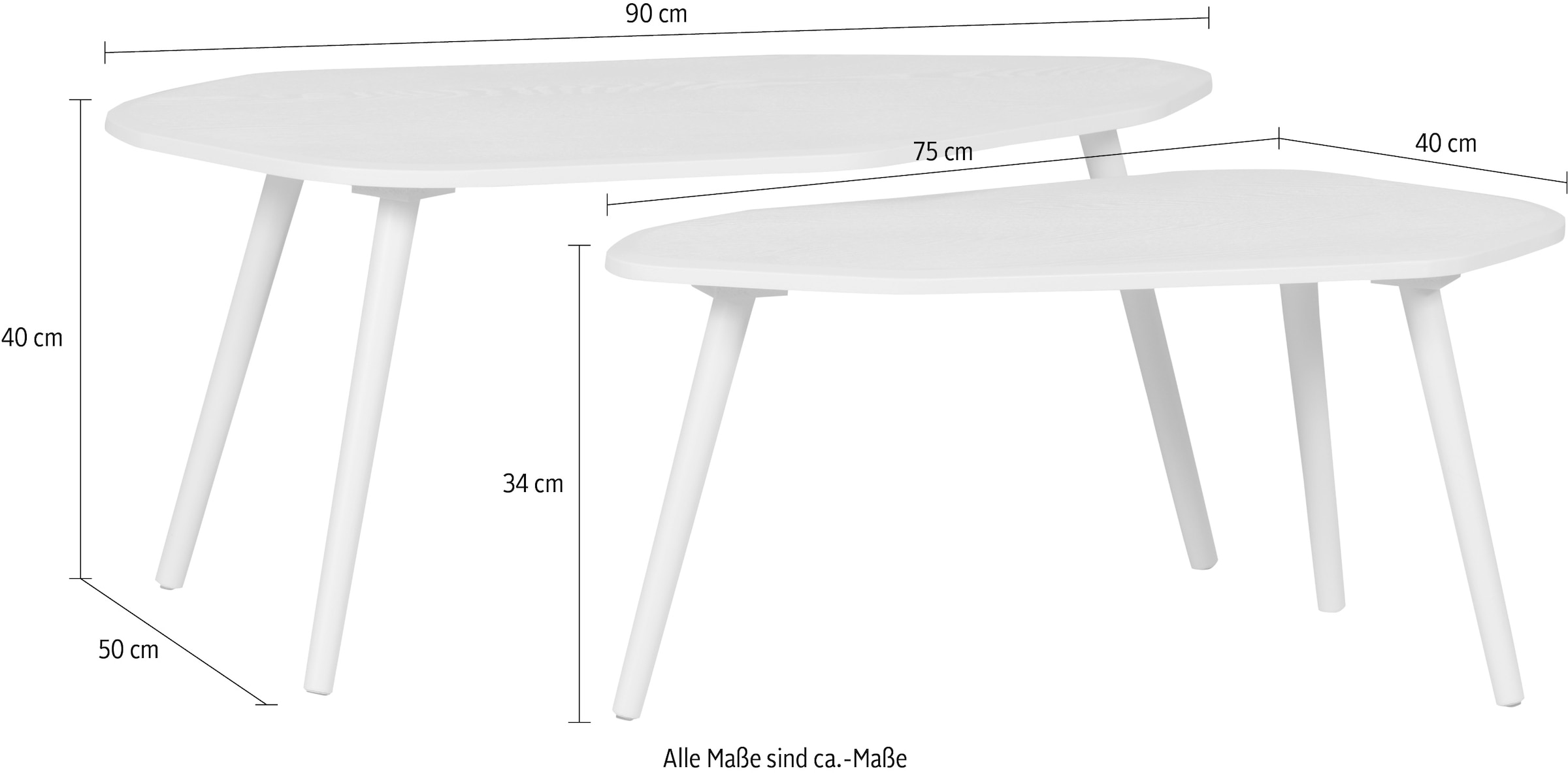 WOOOD Table d'appoint »Davina von MDF mit organischer Tischplatte B 90 x T 50 x H 40 cm« Ensemble, 2 cuis tlg. lot de 2, capacité de charge 5 kg chacun, combinaison pieds/table librement choisissable