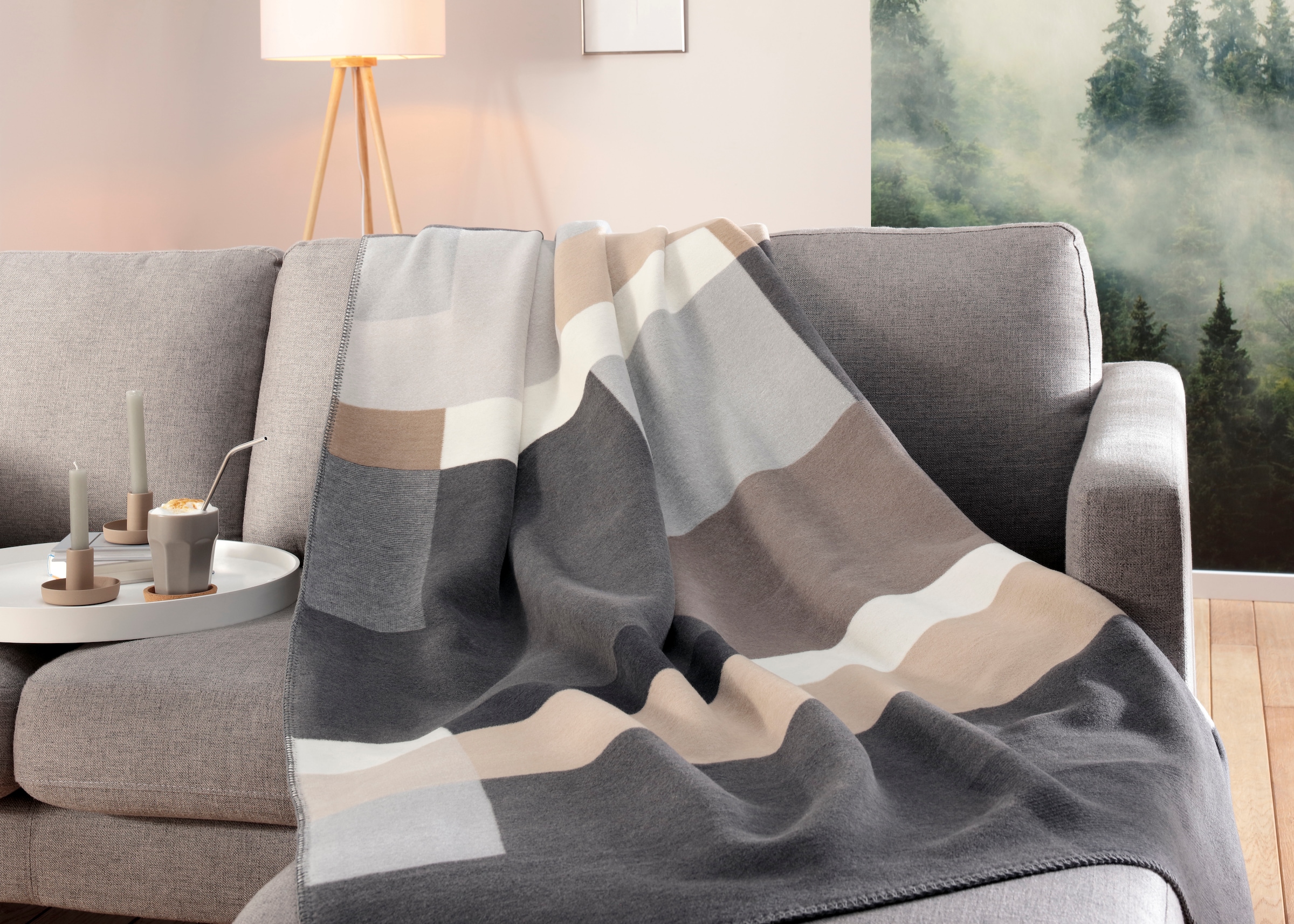 Biederlack Couverture d'intérieur »Black Part« mit modernem Karo, mit Zierstich