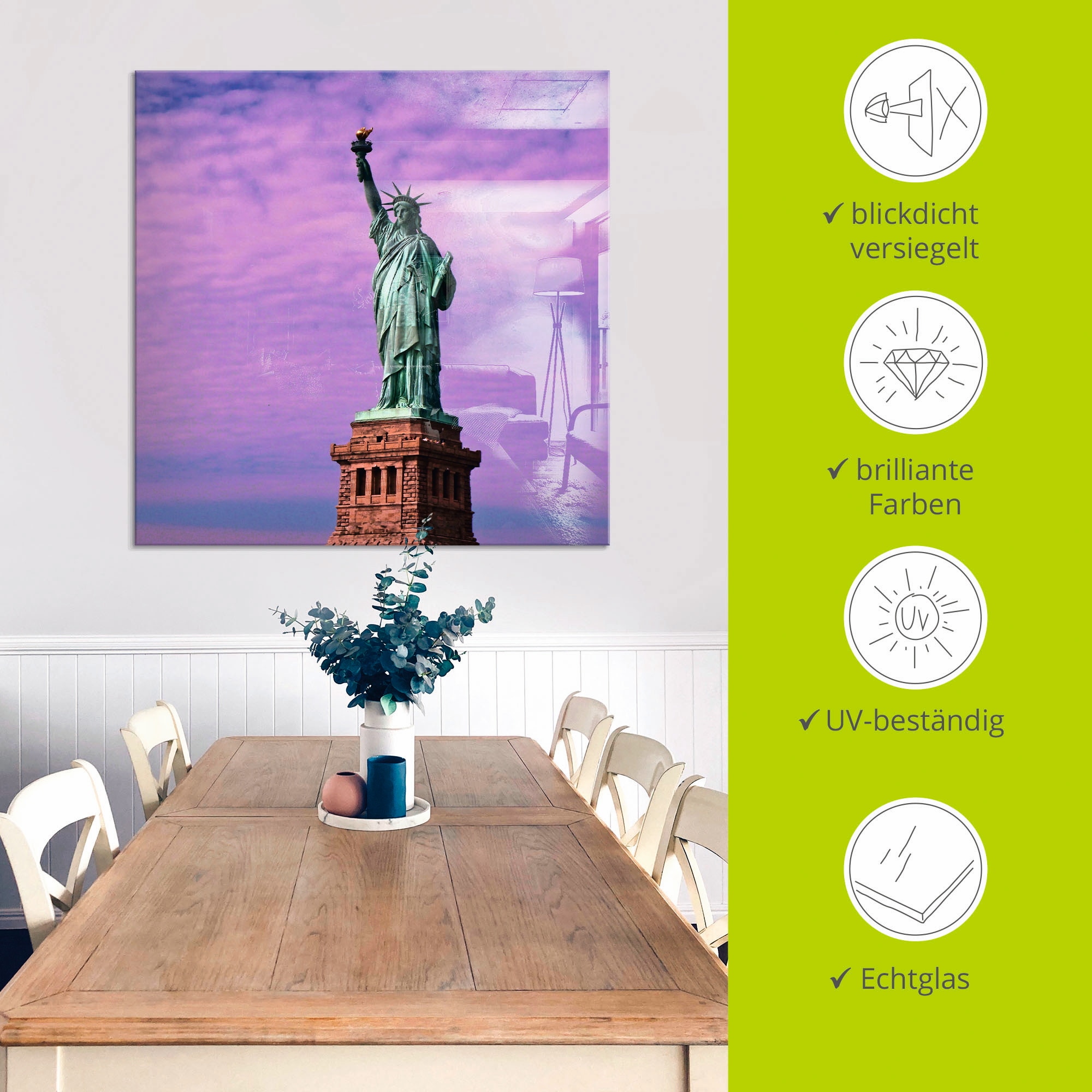 Artland Glasbild »Freiheitsstatue« Amerika 1 Stk. tlg. in verschiedenen Grössen