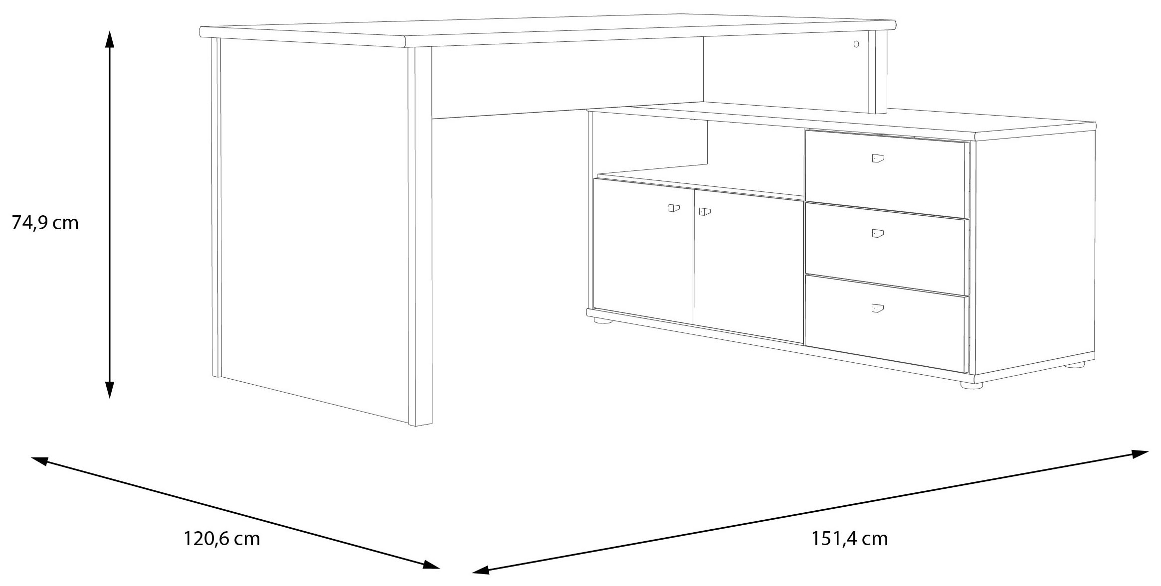FORTE Bureau d'angle »Tempra« beaucoup de rangement, largeur 151 cm