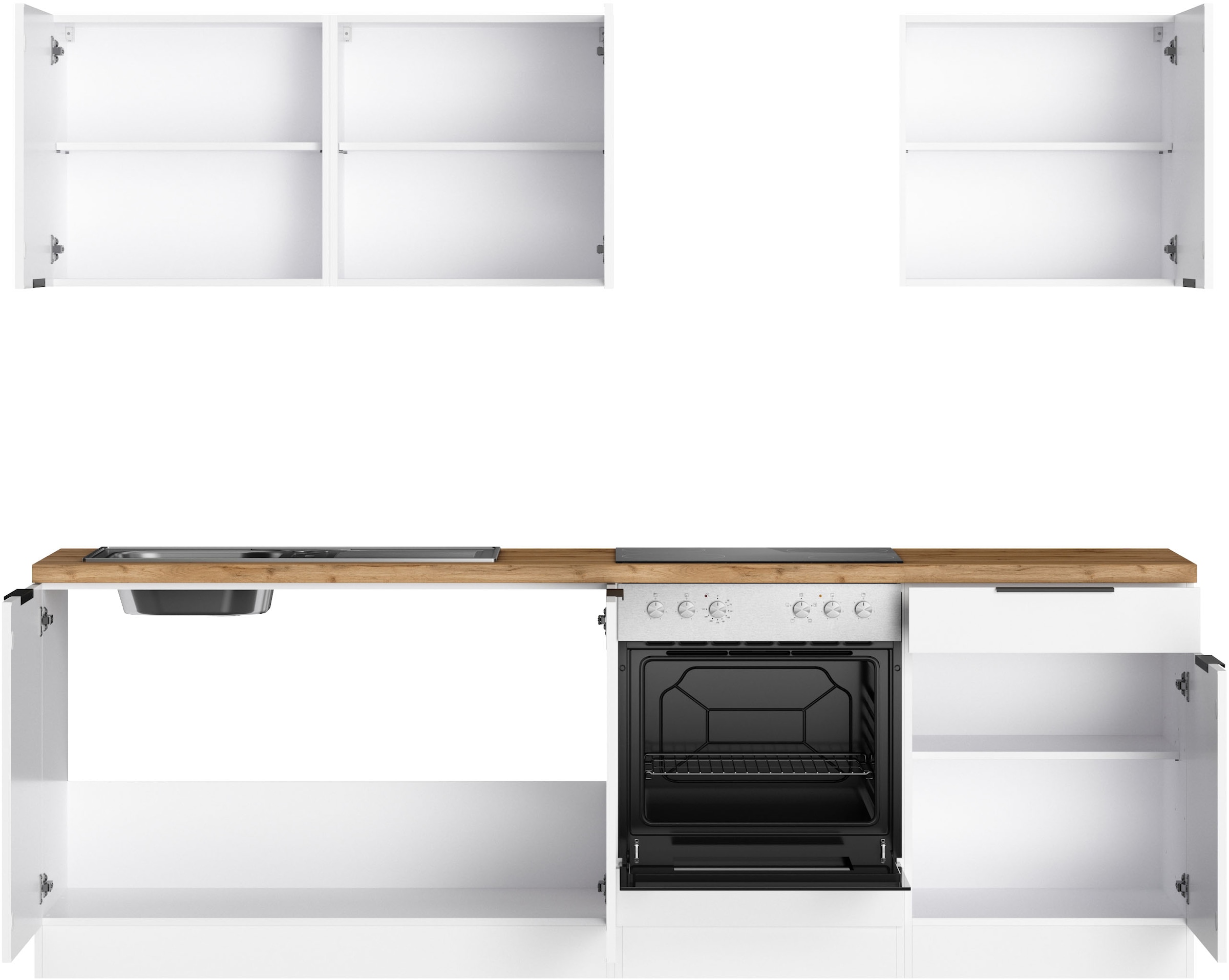 KOCHSTATION Kitchenette »KS-Lagos2, Breite 240 cm« au choix avec appareils électriques, avec plan de travail d'une épaisseur de 38 mm