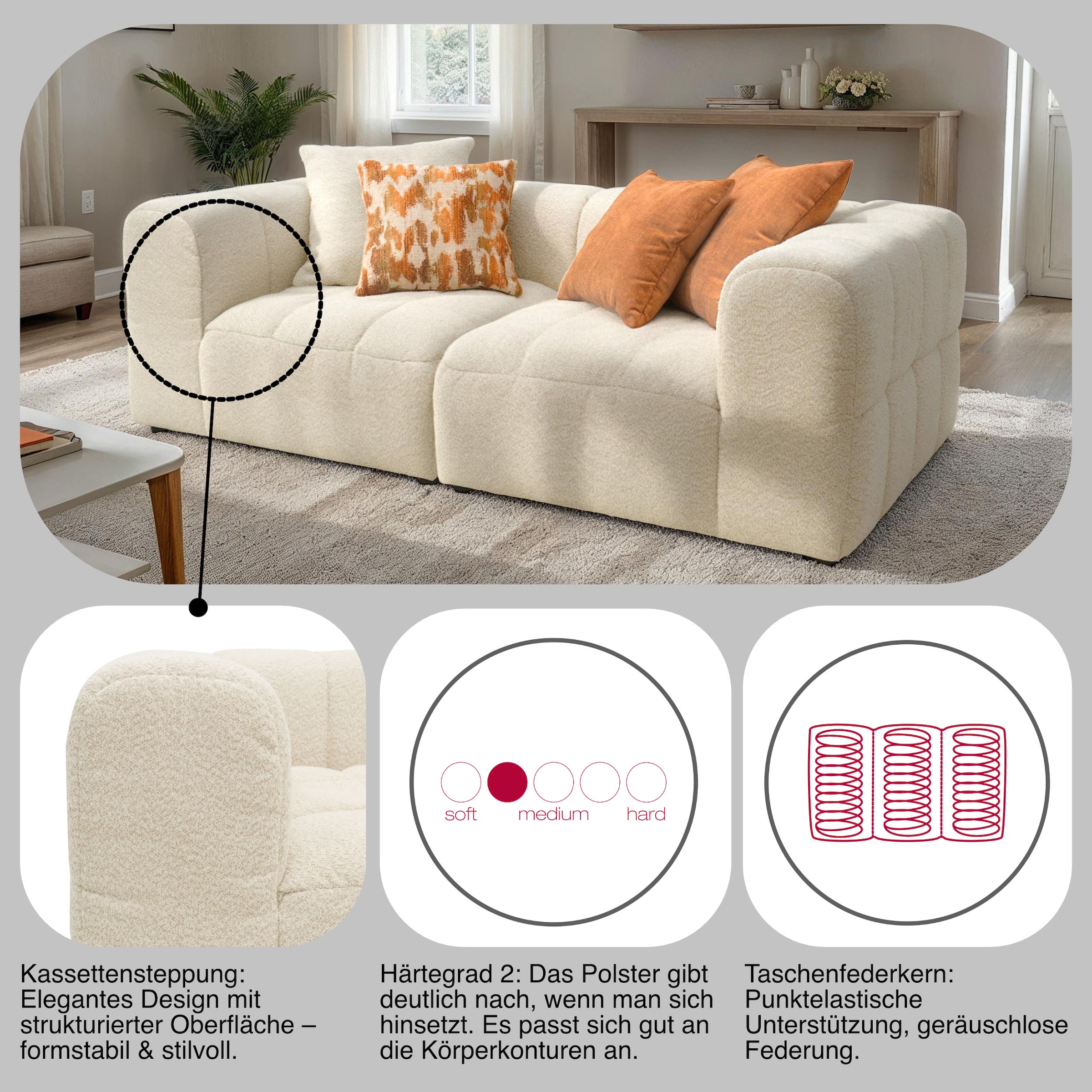 DOMO collection Big-Sofa »Ghent Megasofa in 2 Breiten, modern« Mit Taschenfederkern und Kassettensteppung