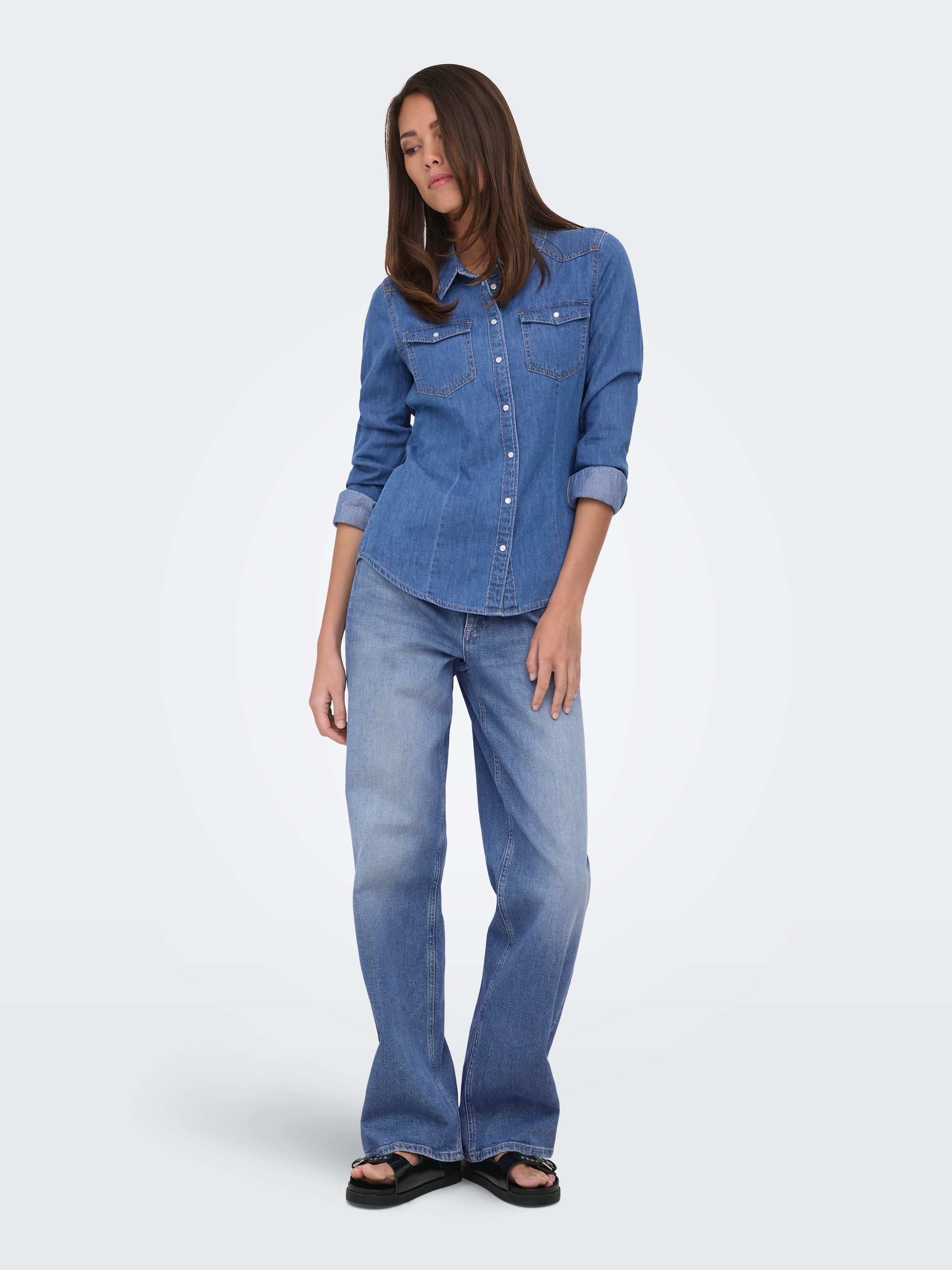JDY Blouse en jean »JDYSANDIE L/S SHIRT DNM« Coton, denim, coupe slim
