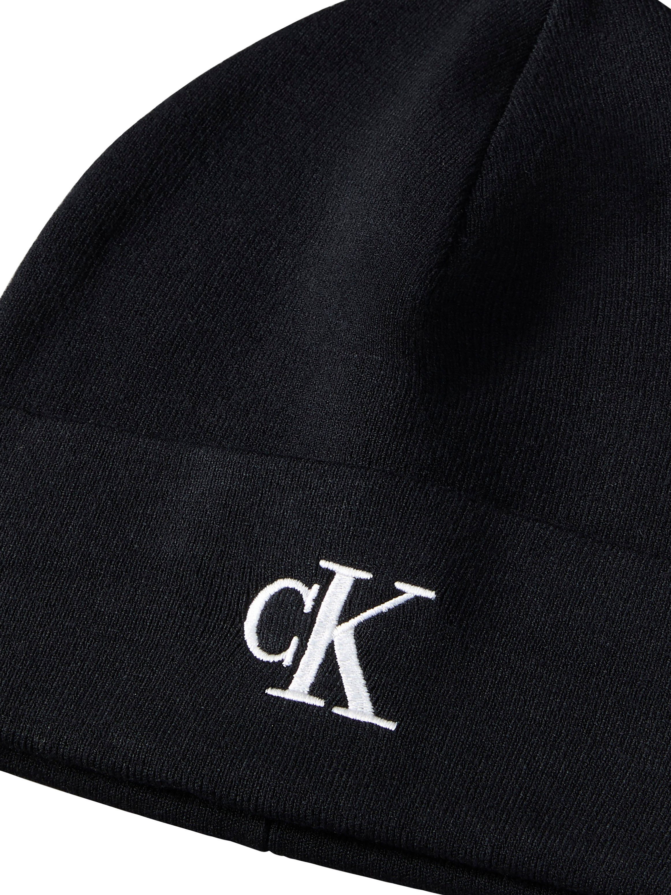 Calvin Klein Bonnet tricoté »CK FINE RIB BEANIE« avec logo de marque