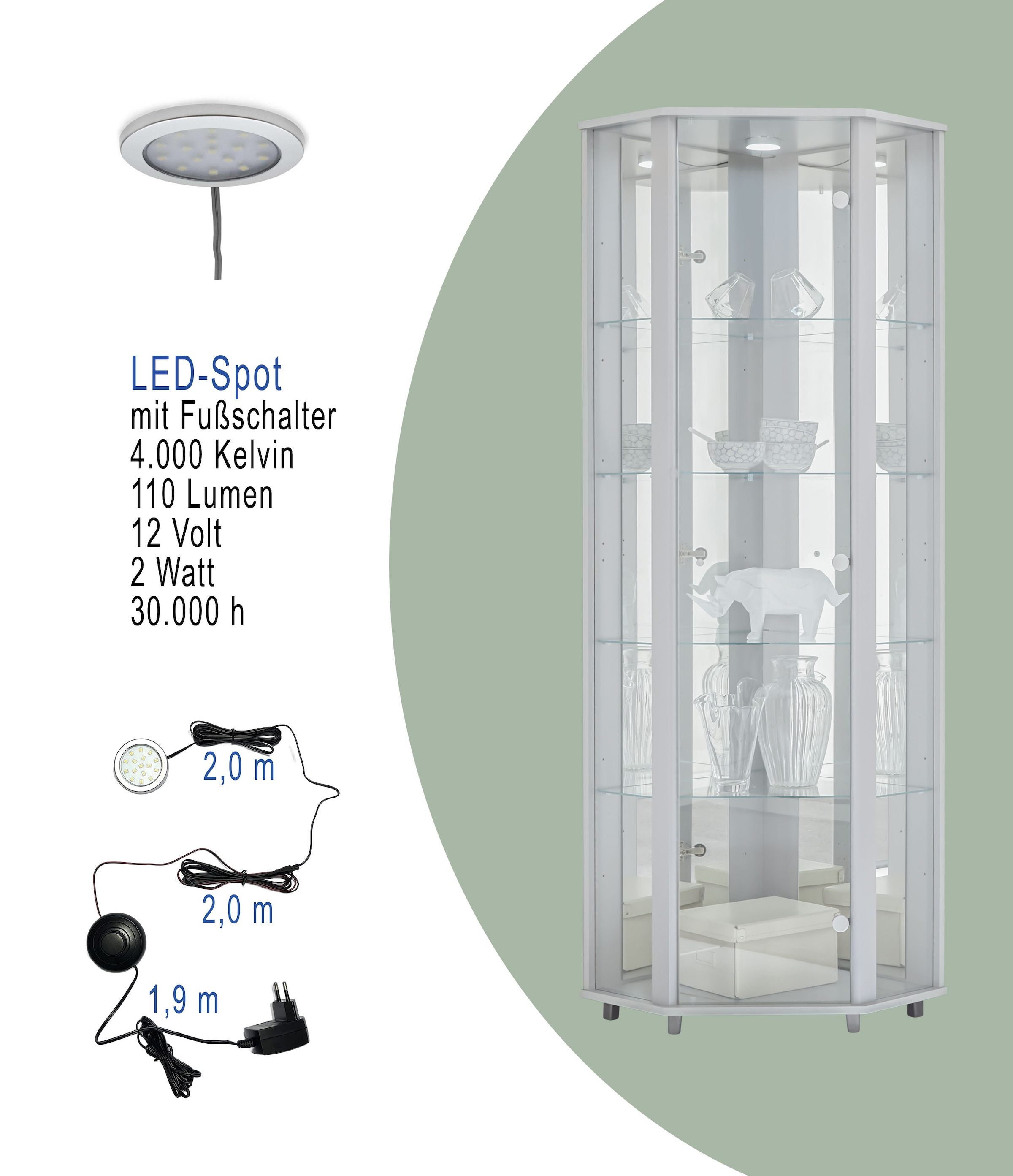 fif möbel Eckvitrine »TRIO Höhe ca. 172 cm, ink. Beleuchtung« Eckvitrine/Glasvitrine 1x Glastür, perfekt für Sammler, Sammlervitrine