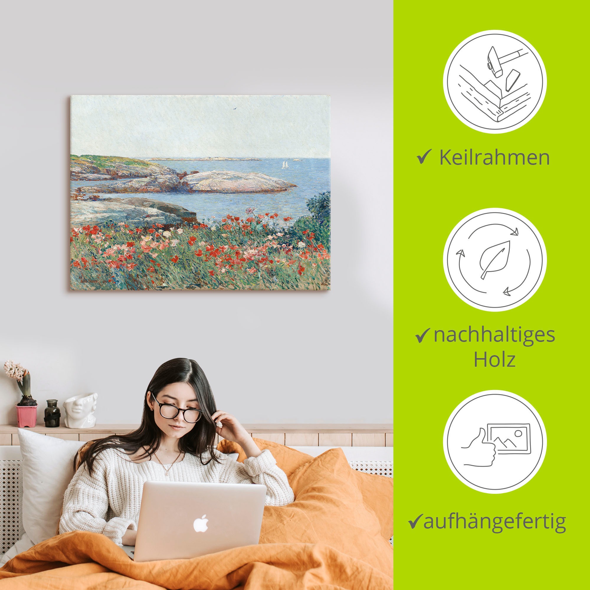 Artland Leinwandbild »Poppy, Isles of Shoals. 1891« Meer Bilder 1 Stk. tlg. auf Holzrahmen gespannt