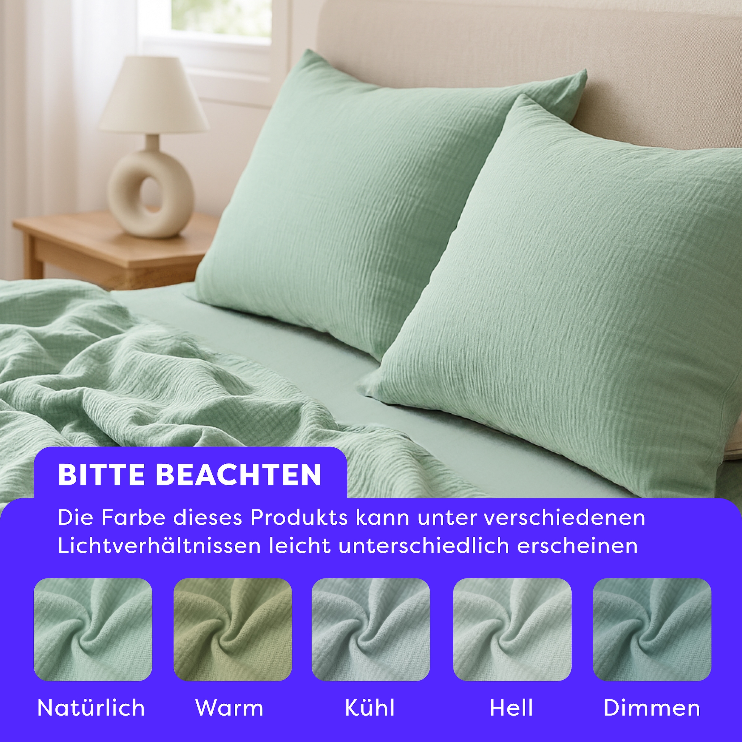 Wolkenfeld Housse de coussin »Wolkenfeld Musselin Kissenbezug 40x80 - 80x80 cm mit Reissverschluss« aus 100% Baumwolle – Weich, Atmungsaktiv & Hautfreundlich