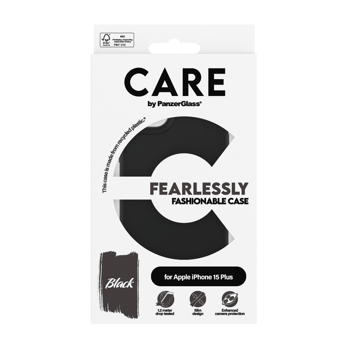 CARE by PanzerGlass Housse pour téléphone portable »Fearlessly Fashionable Case für Apple iPhone 15 Plus Fashion Black« Backcover, Schutzhülle, Handyschutzhülle, Case, Schutzcase, stossfest