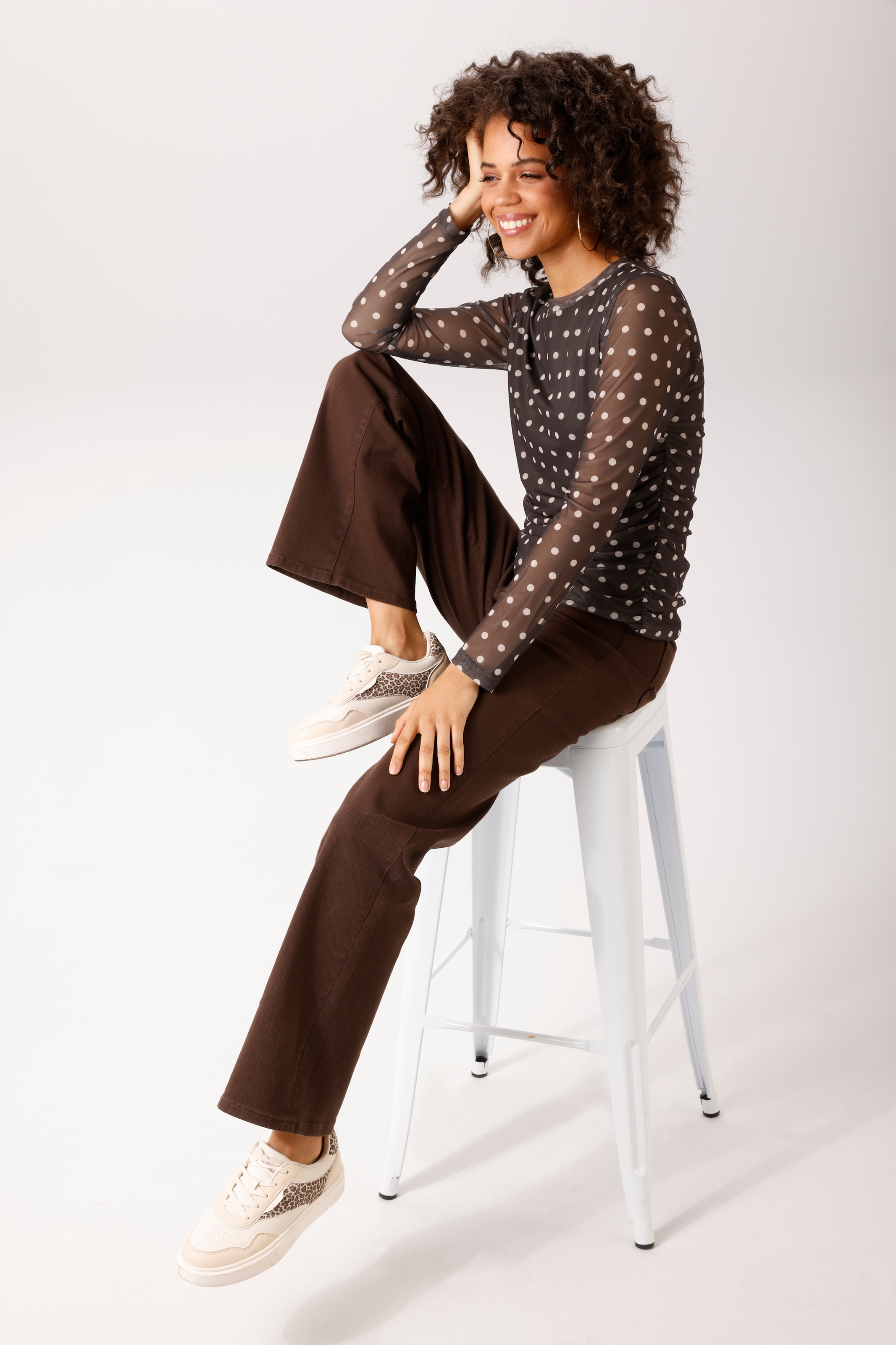 Aniston CASUAL T-shirt à manches longues avec fronces sur les coutures latérales - NOUVELLE COLLECTION