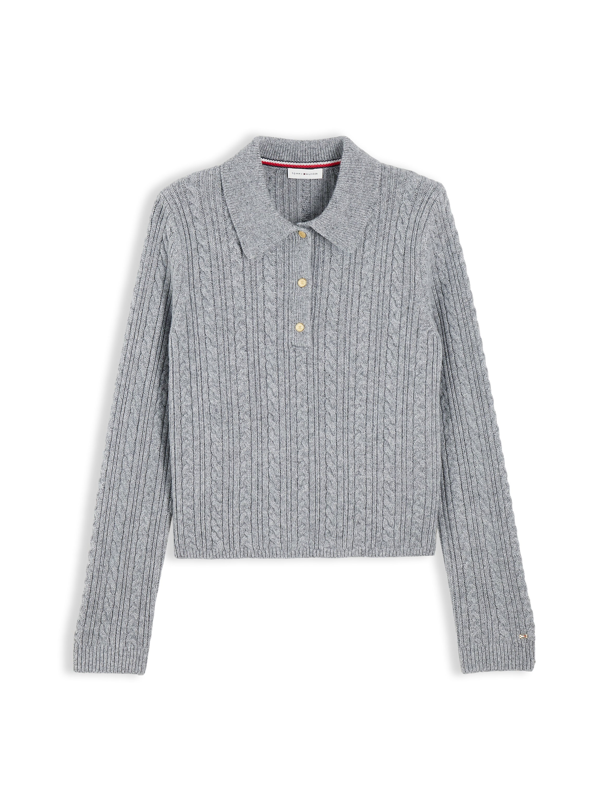 Tommy Hilfiger Pull à col polo »LS POLO CABLE SWEATER REG FIT« mélange de matières avec laine et soie, motif torsadé