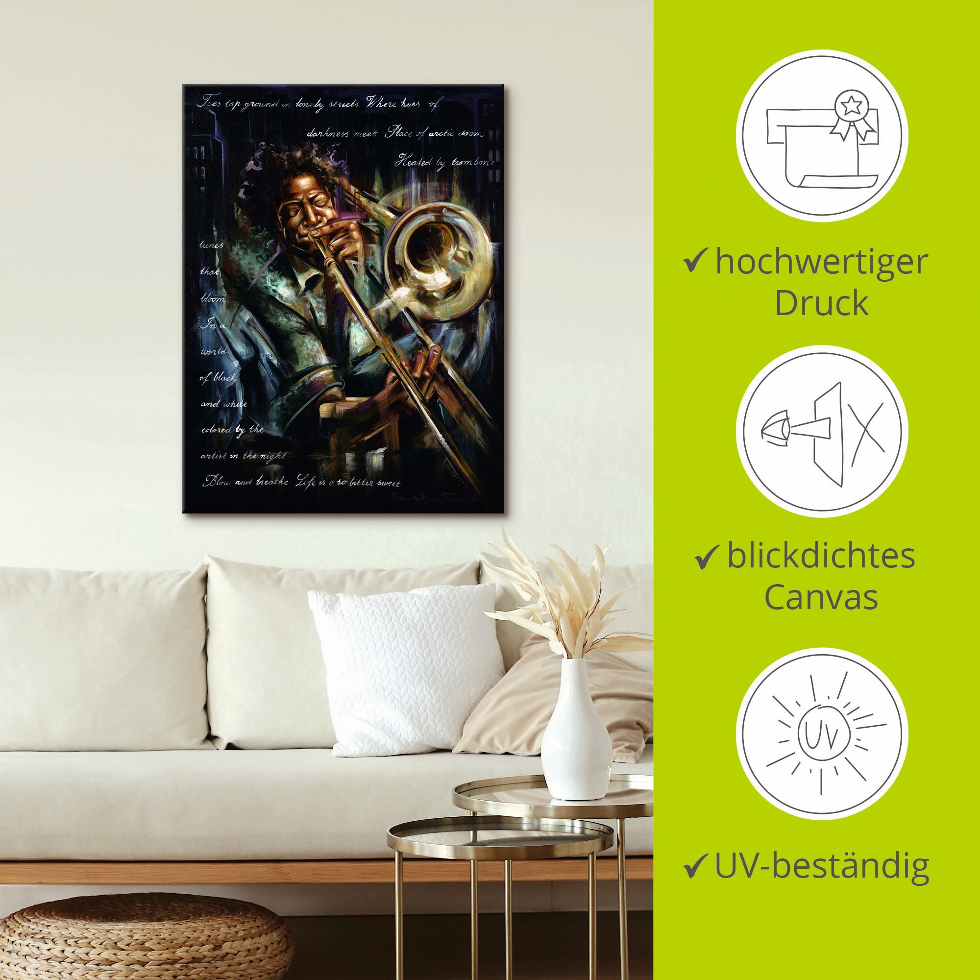 Artland Leinwandbild »Posaunen Melodien« Musiker 1 Stk. tlg. auf Holzrahmen gespannt