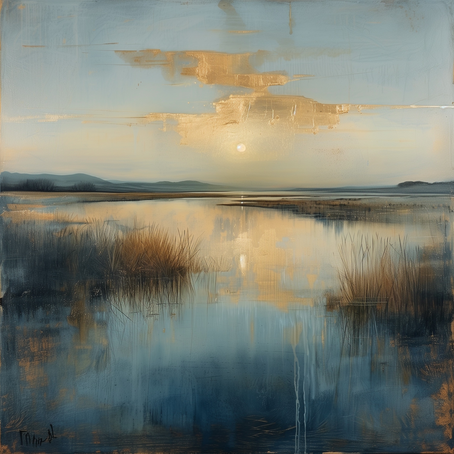 queence Tableau en verre acrylique »Gräser im See mit goldenen Wolken« Abstrait | Abstrait | Art | Formes | Plans d'eau | Tableau 1 cuis tlg. Impression artistique HD premium de qualité galerie