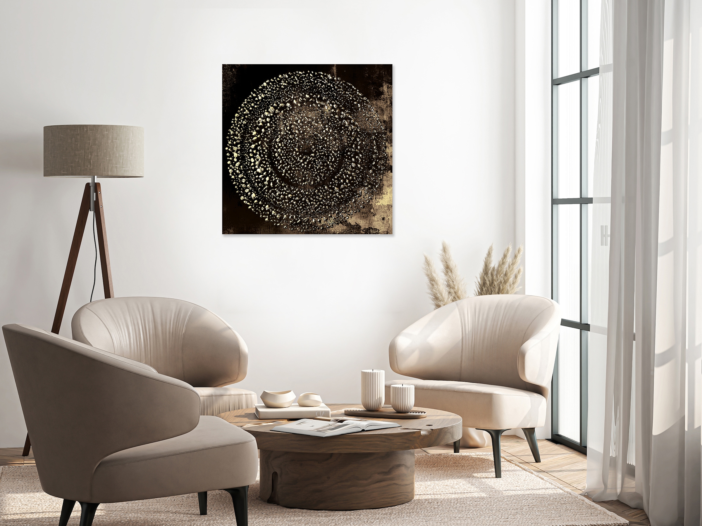 queence Tableau en verre acrylique »Wandbild, Goldbild, Bild Abstrakte Kunst Kreise« Abstrait | Art | Fantasy Fini à la main avec feuille d'or pour un aspect noble et intemporel.