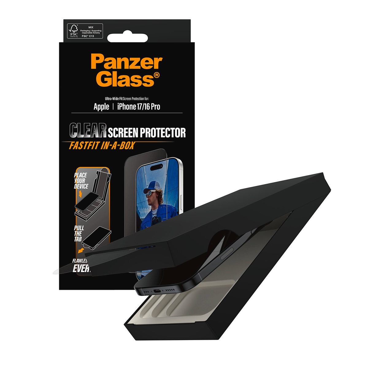CARE by PanzerGlass Verre de protection d'écran »Ultra-Wide Fit Screen Protector FASTFIT IN-A-BOX« für Apple iPhone 17 Displayschutzfolie, Schutzfolie, Bildschirmschutz, kratz- & stossfest