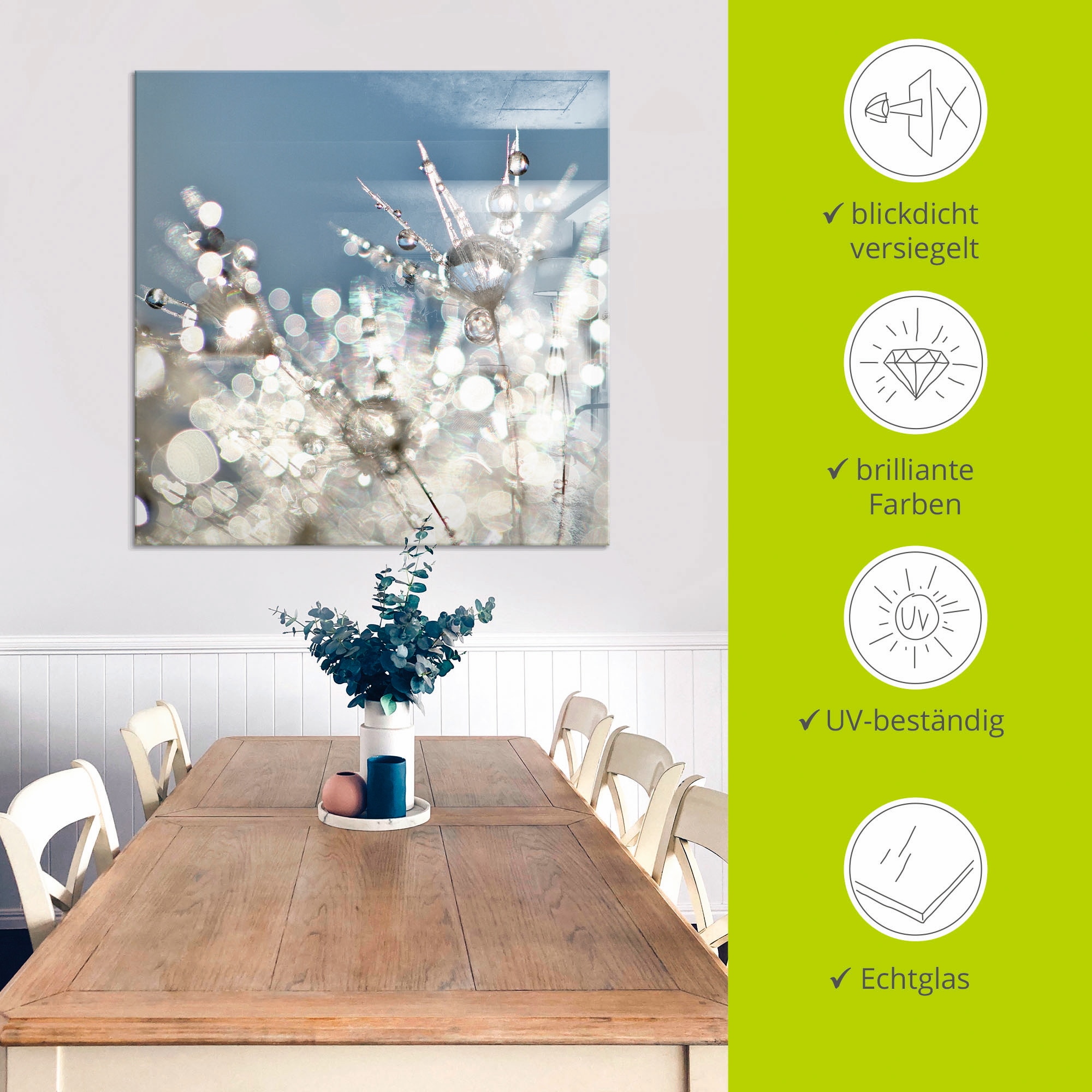 Artland Tableau en verre »Pusteblume Tropfen abstrakt« 1 cuis tlg. in verschiedenen Grössen