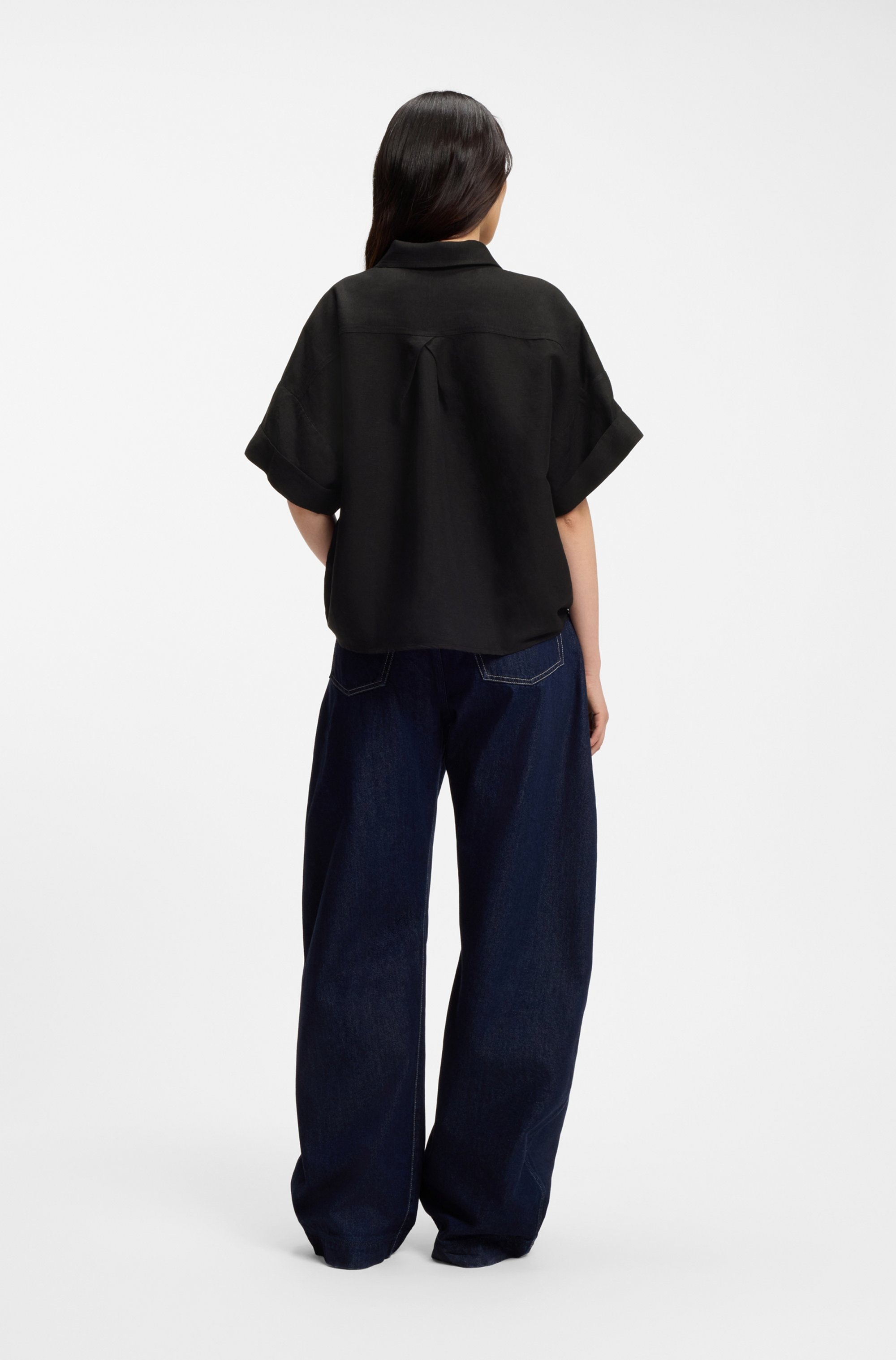 BOSS ORANGE Blouse chemise »Bisenas Premium Damenmode« mit Spitzkragen, Leinen-Mix