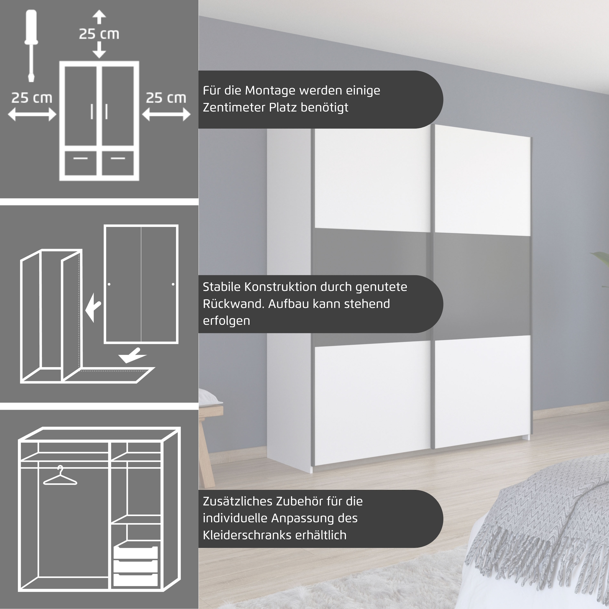 rauch Schwebetürenschrank »Kleiderschrank Schrank Garderobe Garderobenschrank Wäscheschrank NEO« 3 verschiedene Ausstattungen BASIC/CLASSIC/PREMIUM (inkl. SOFT-CLOSE),  mit grosszügigem Stauraum und vielfältigen Farbkombinationen