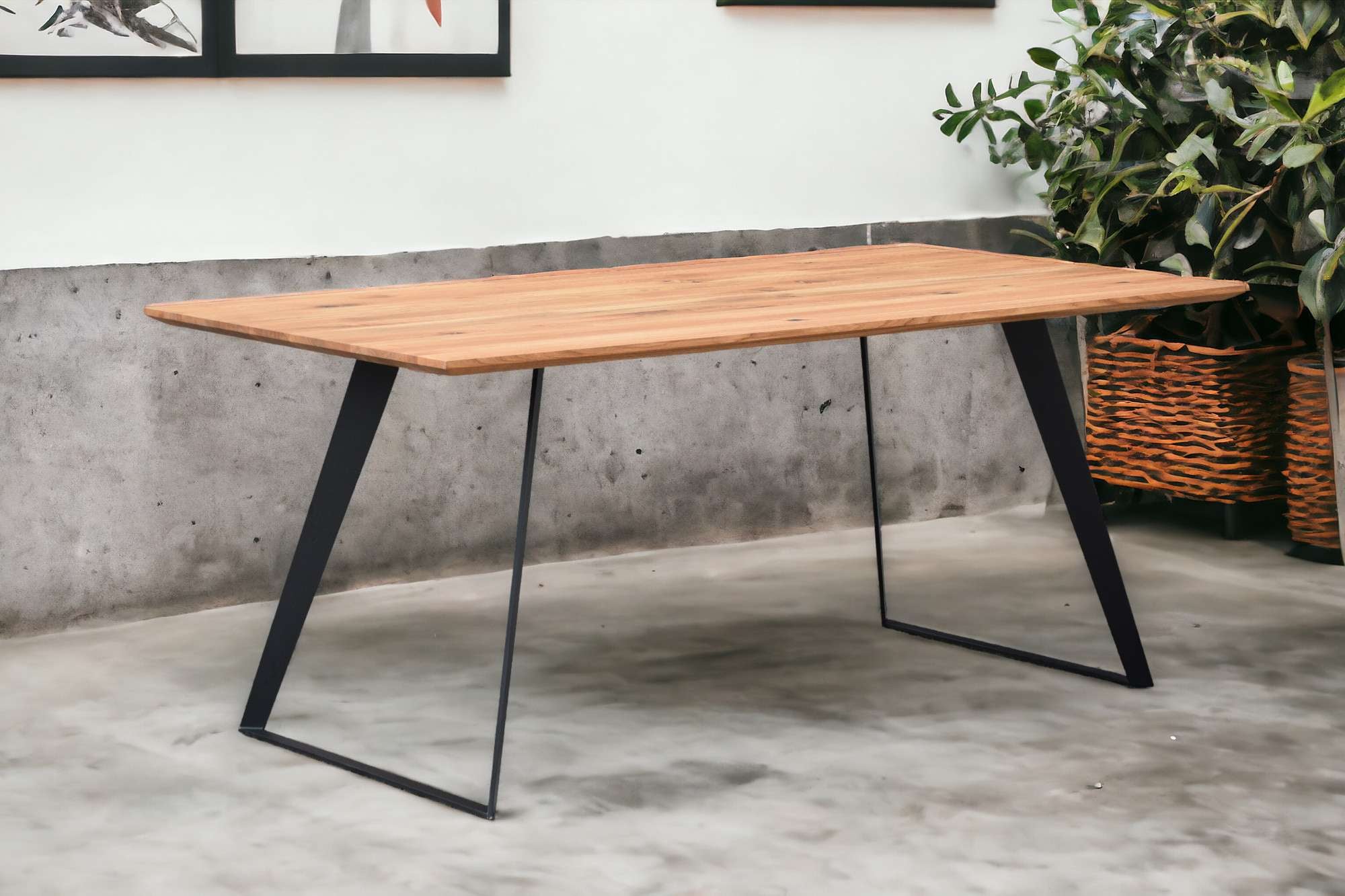 Home affaire Esstisch »Talwiese Küchentisch, U-Form Metallgestell, Wildeiche massiv geölt« Baum Kante oder Schweizer Kante, erhältlich in 3 Grössen und 2 Farben