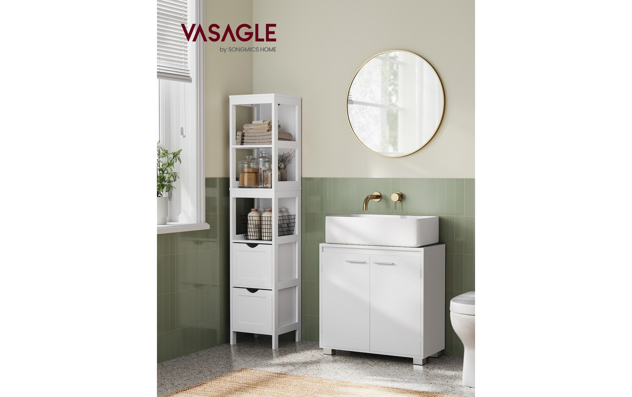 VASAGLE Armoire sous lavabo »60 x 60 cm« Waschbeckenunterschrank mit zwei Fächern und verstellbarer Ablage